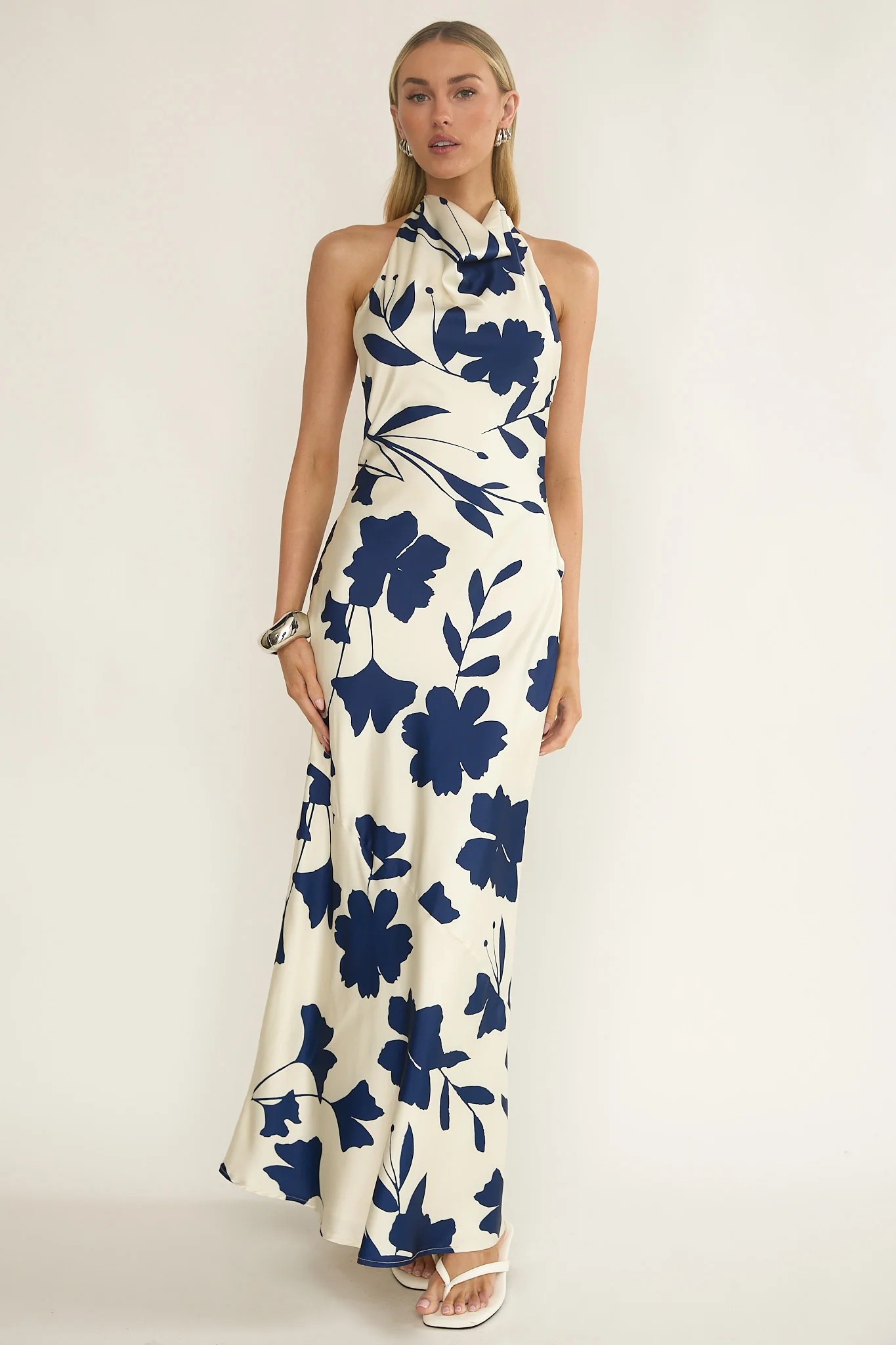 Elowis Cowl Halterneck Maxi Dress Floral Beige