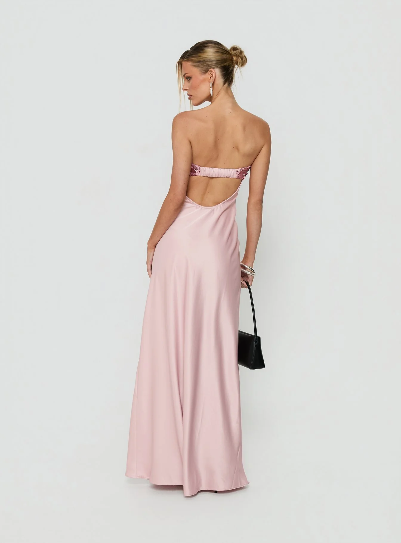 See The Vision Sequin Bust Strapless Maxi Dress Pink - luluinthesky