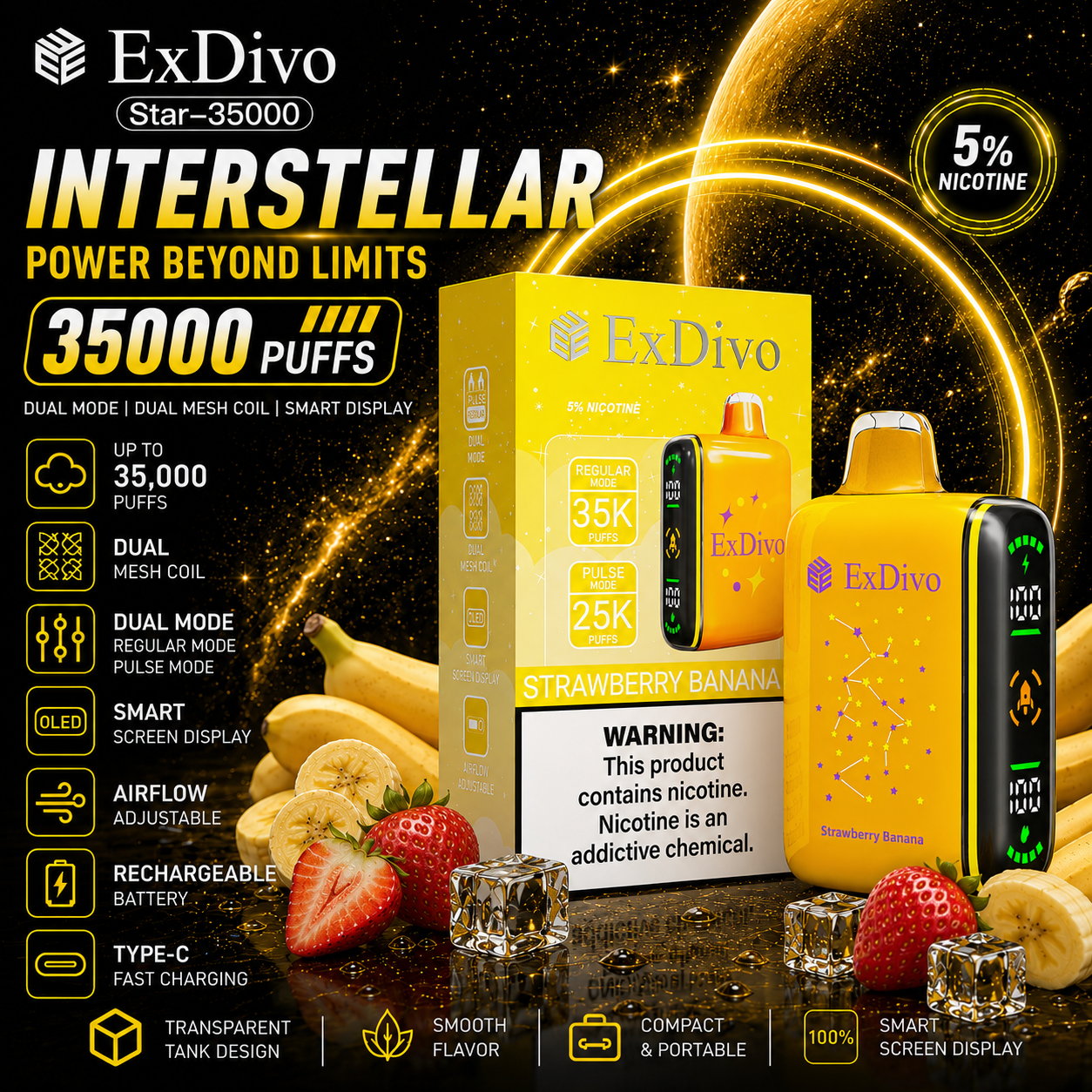 Strawberry Banana - ExDivo INTERSTELLAR 35K Disposable Vape