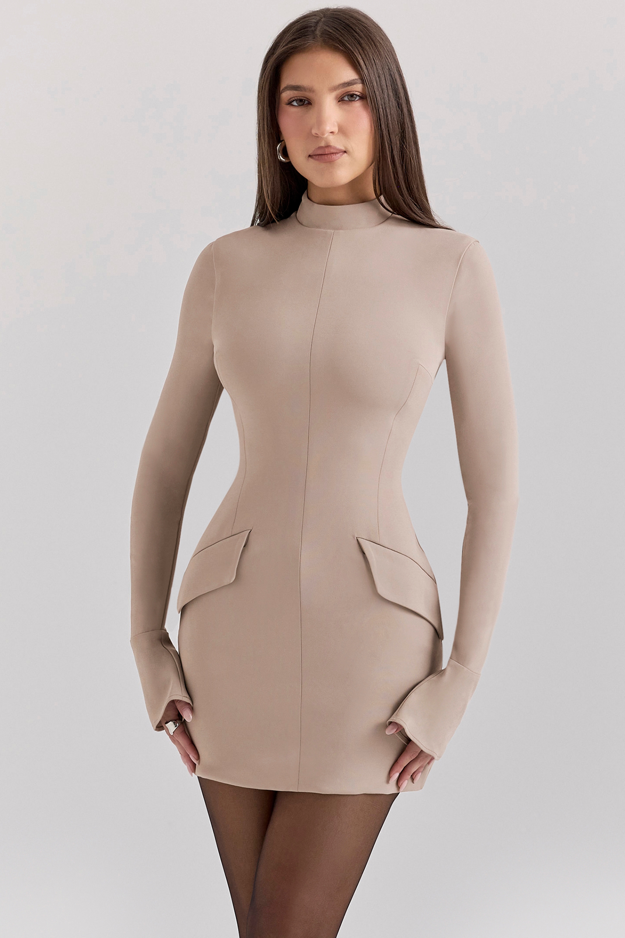 Taupe Long Sleeve Mini Dress