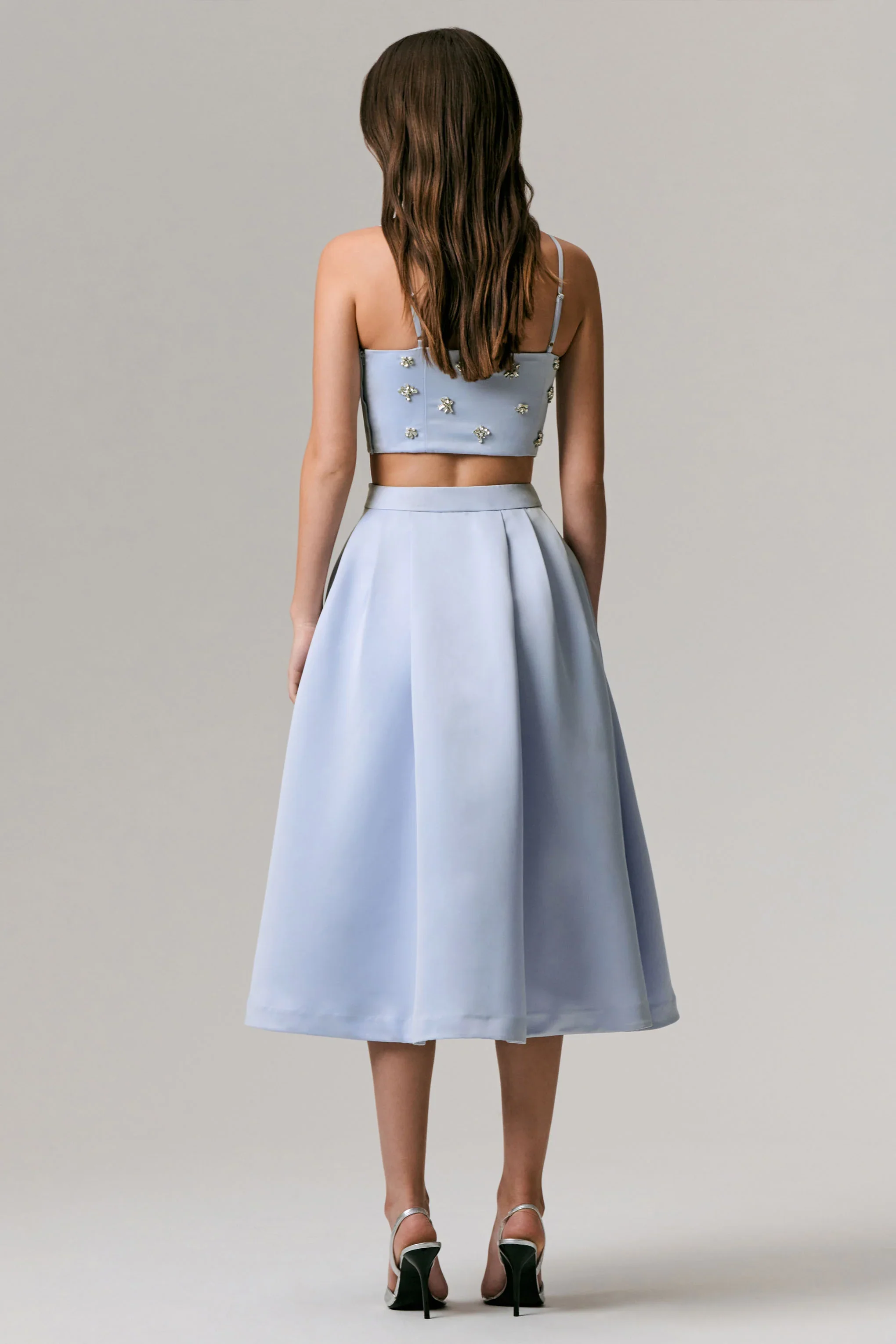 Iris | Blue Satin Pleated Midi Skirt