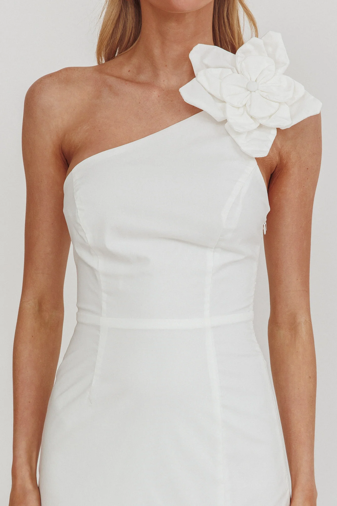 Dena One-Shoulder Frill Hem Maxi Dress White - luluinthesky