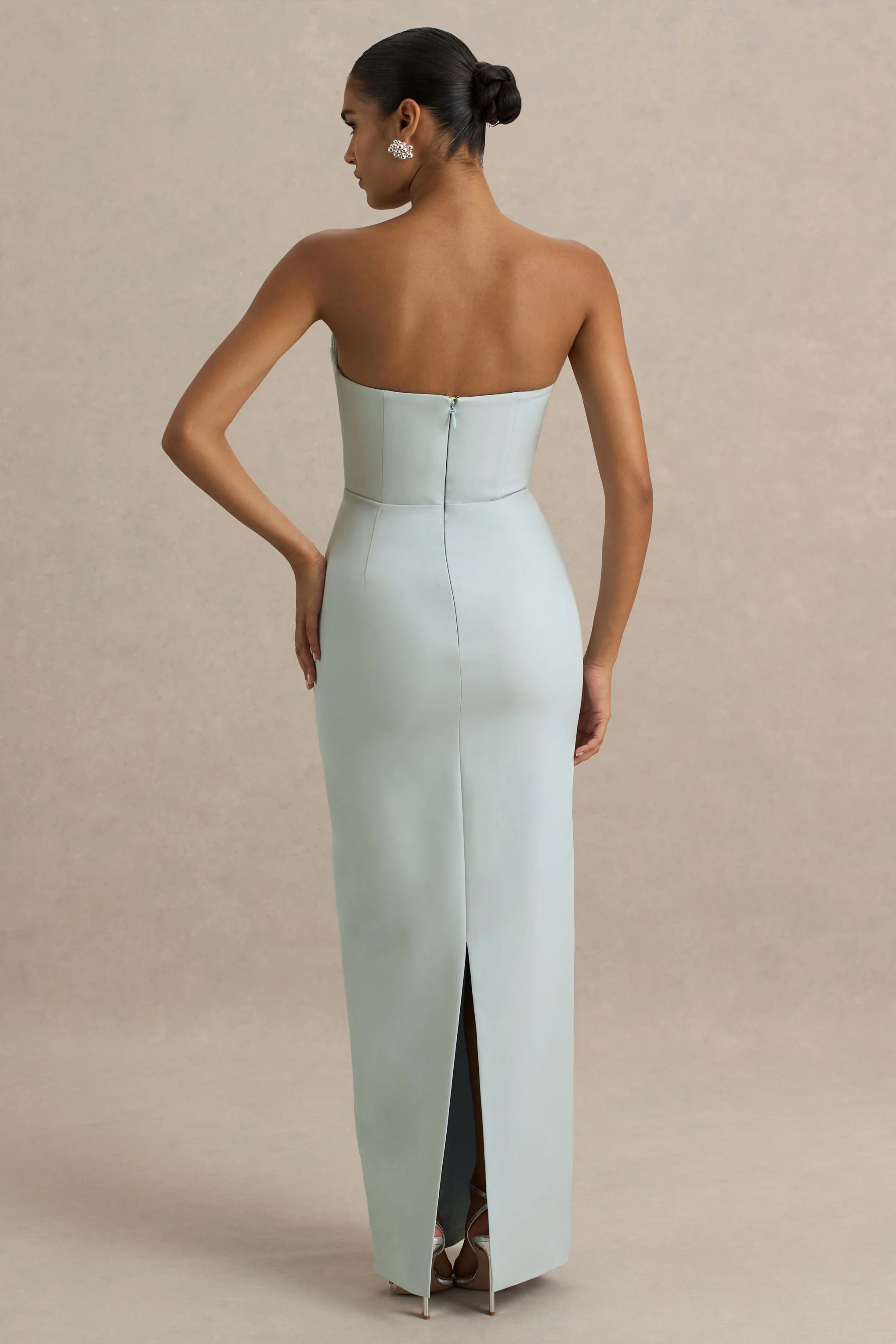 Fierce | Light Blue Asymmetric Ruched Maxi Dress