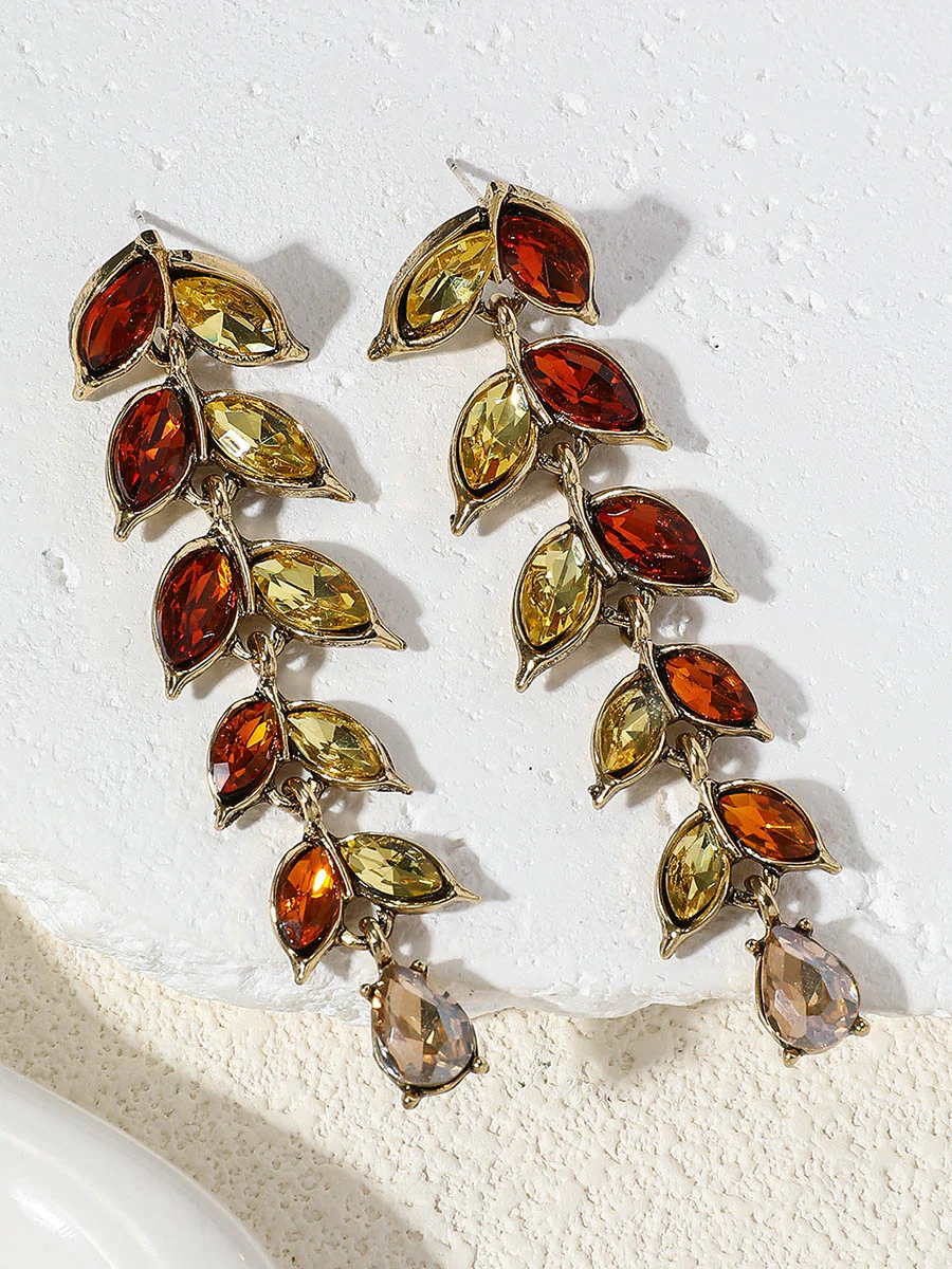Leaves Shape Rhine Stones Earrings Accessories