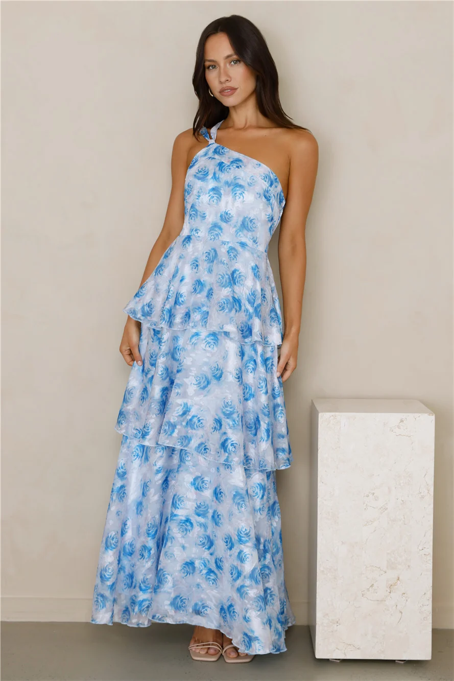 Pixie Glow One Shoulder Maxi Dress Blue