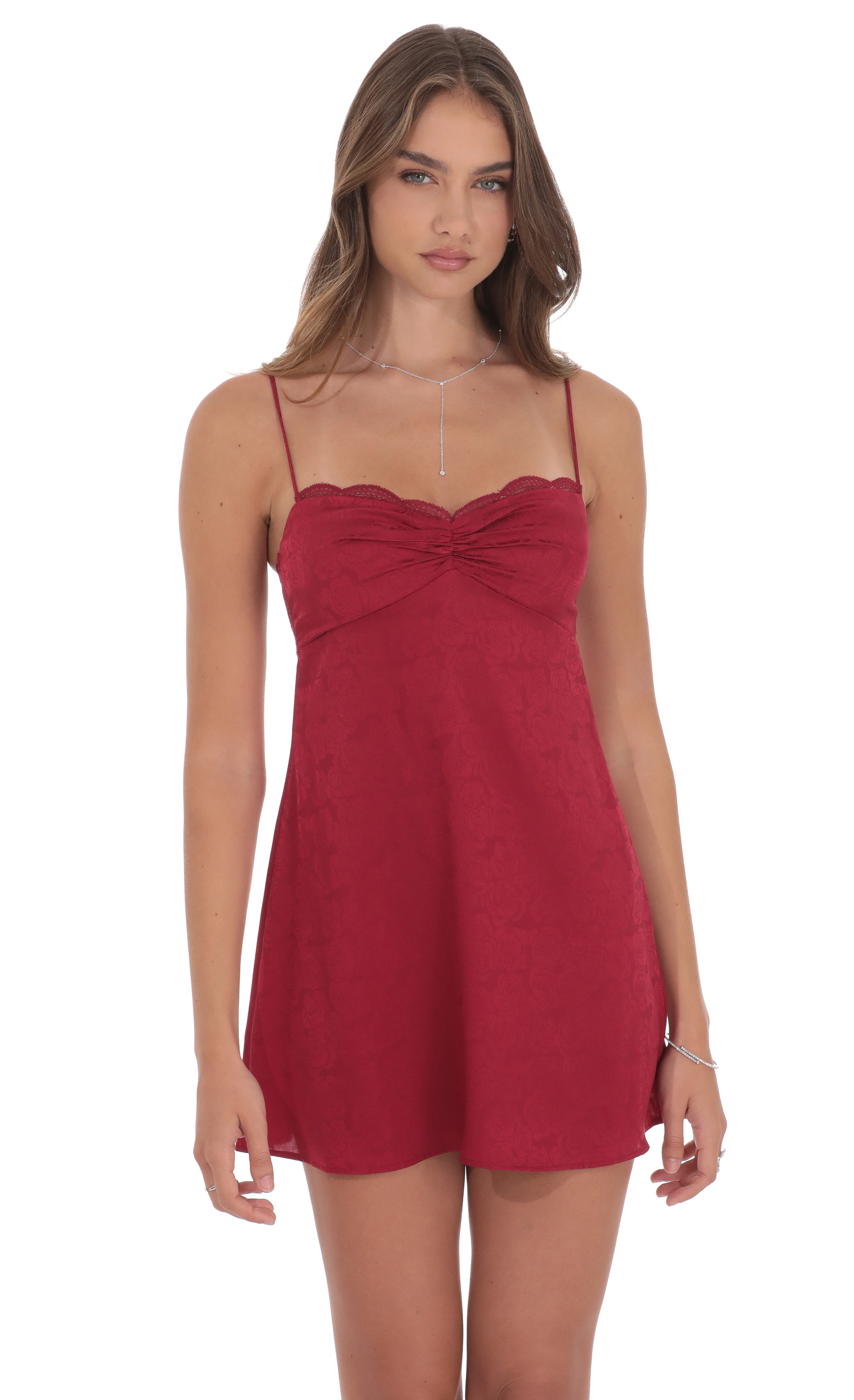 Jacquard Floral Back Lace Dress in Maroon - luluinthesky