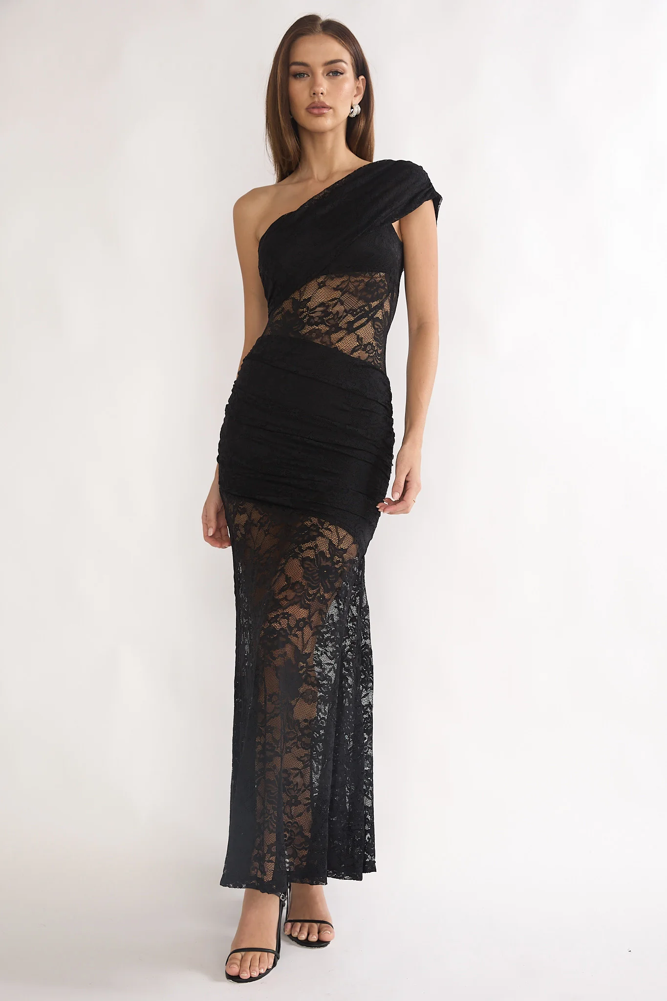 Gala One-Shoulder Maxi Dress Lace Black