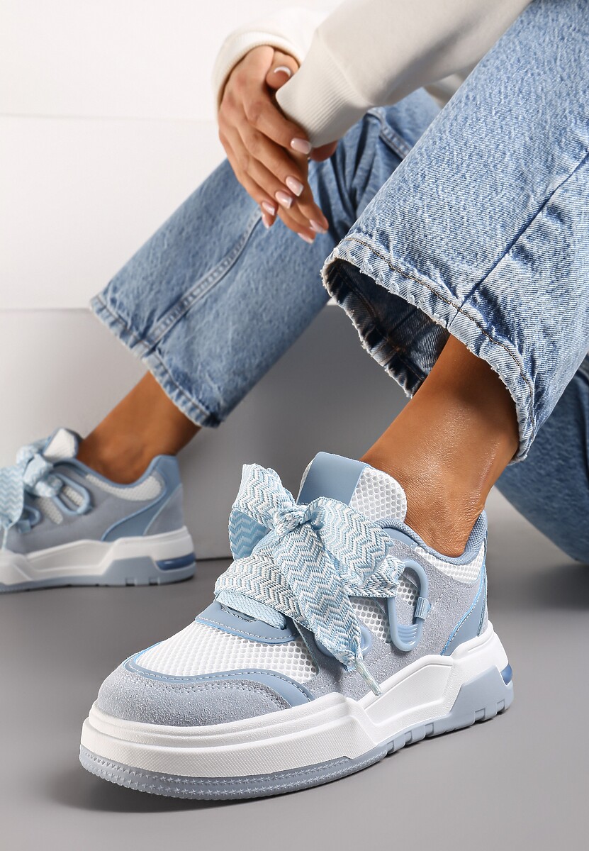 Niebiesko-Białe Sneakersy na Grubej Podeszwie z Ozdobnymi Sznurówkami Zeldema
