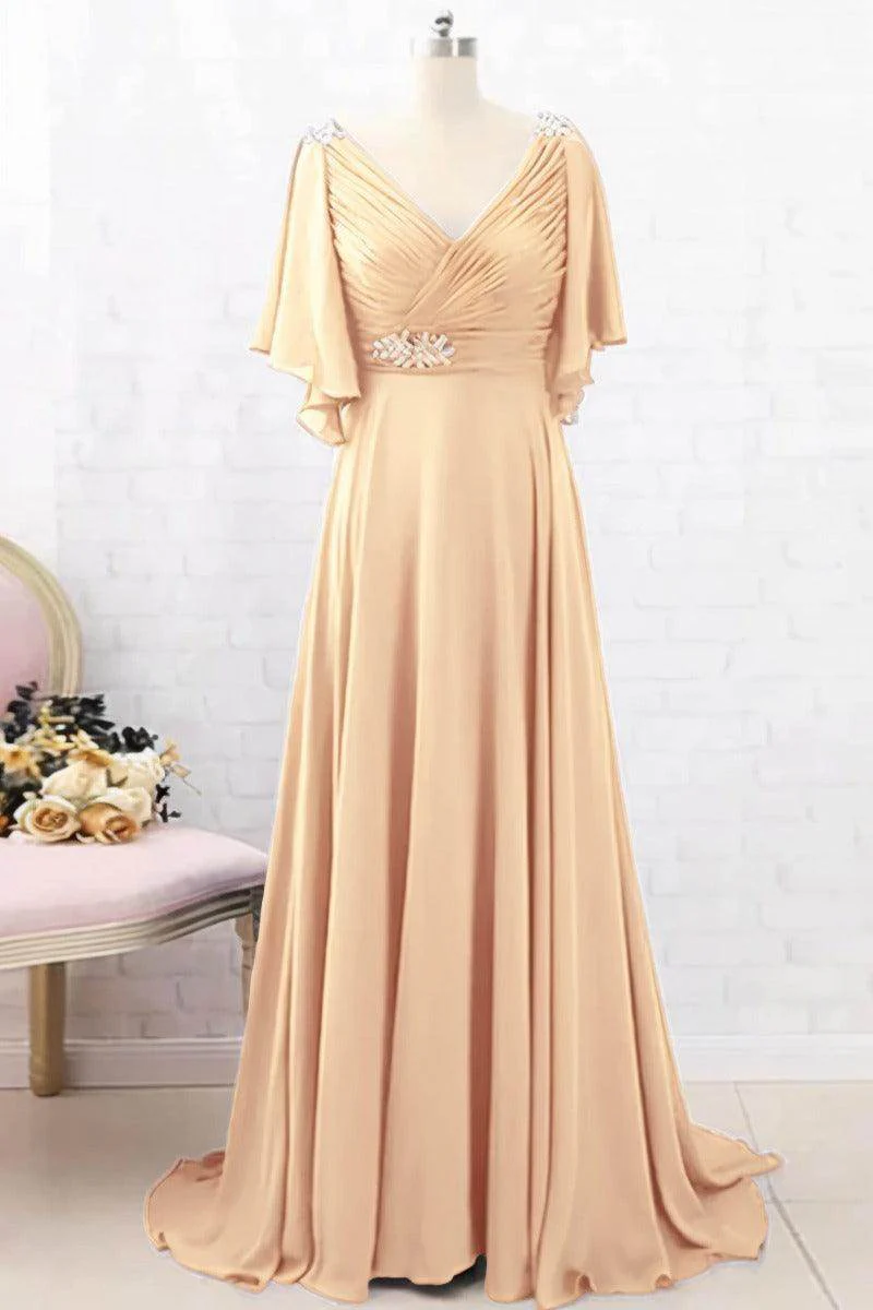 A-Line Sweep-Brush Train Chiffon Mother Dress CM0082