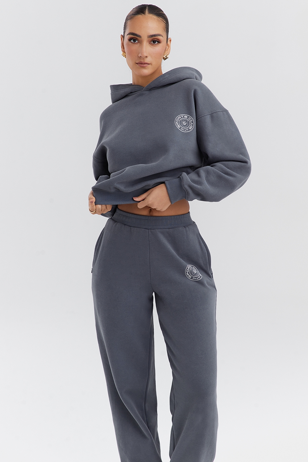 slate cotton fleece-back hoodie