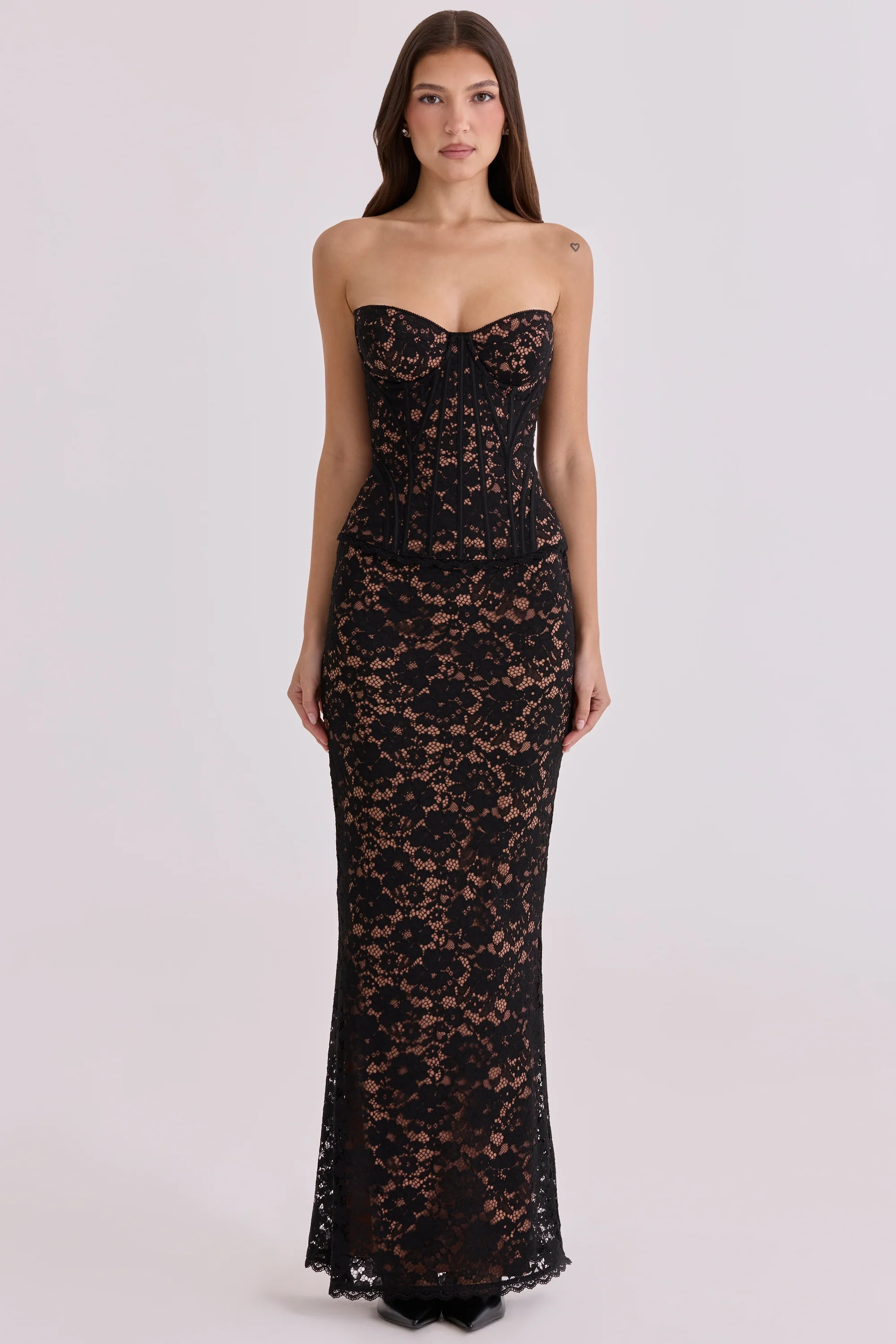Black + Blush Lace Corset Maxi Dress