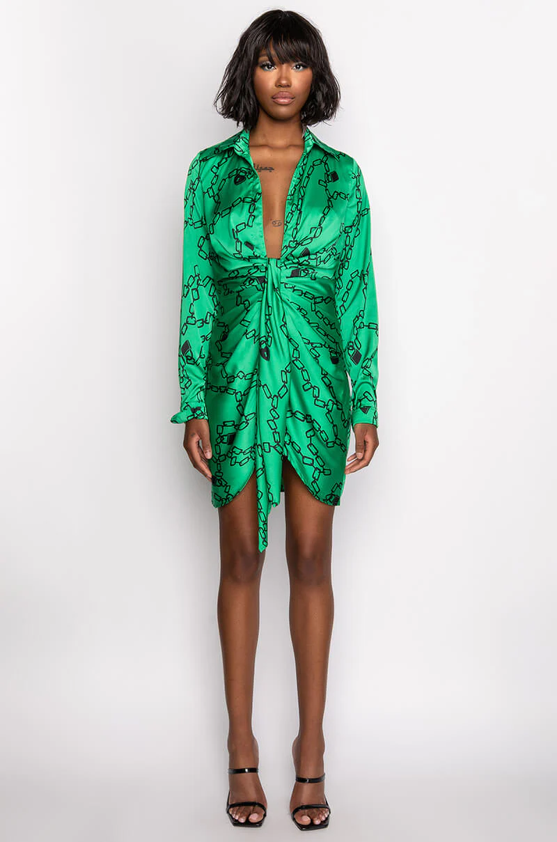 Chain Of Love Satin Shirt Dress