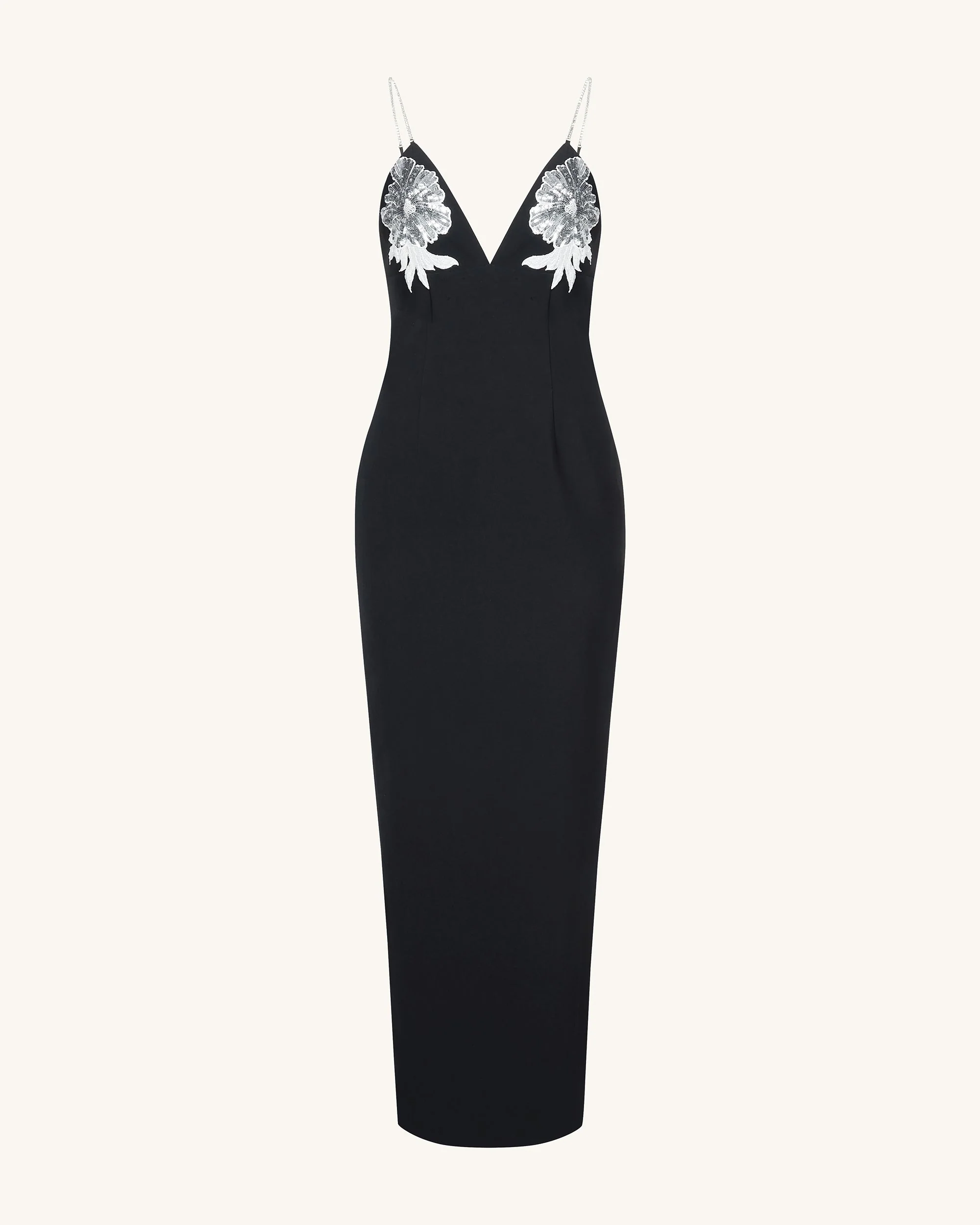 Ayliua Sweetheart-Neckline Rhinestones Embellished Black Long Dress - Black - FASHION NOB