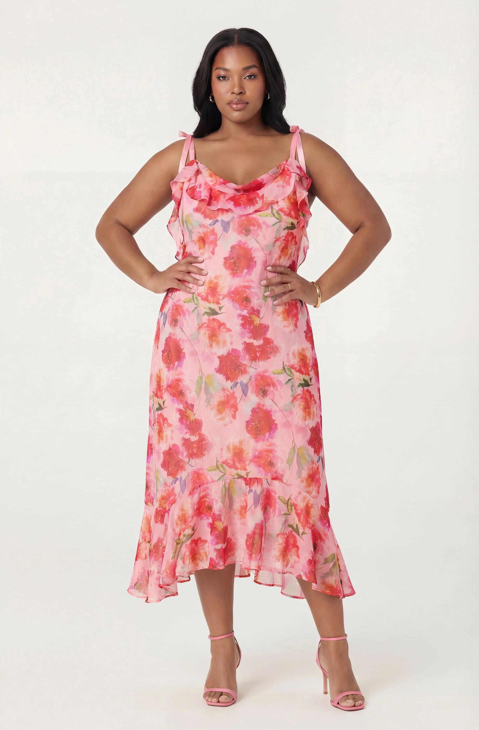 Nissa Floral Ruffle Midi Dress