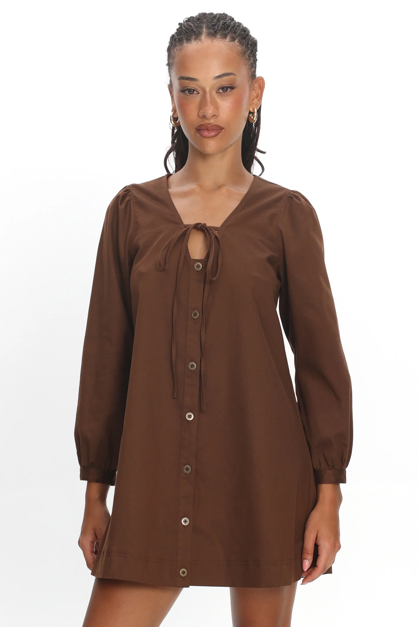 Westlyn Tie Front Mini Dress Chocolate