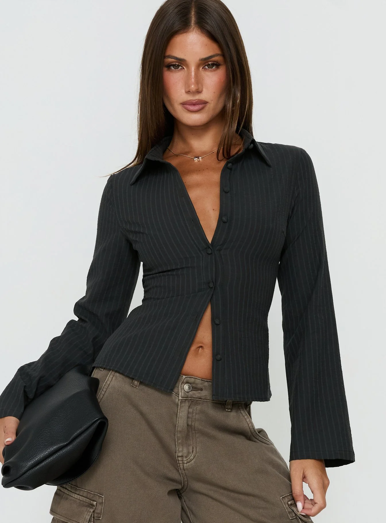 Anni Pinstripe Shirt Black