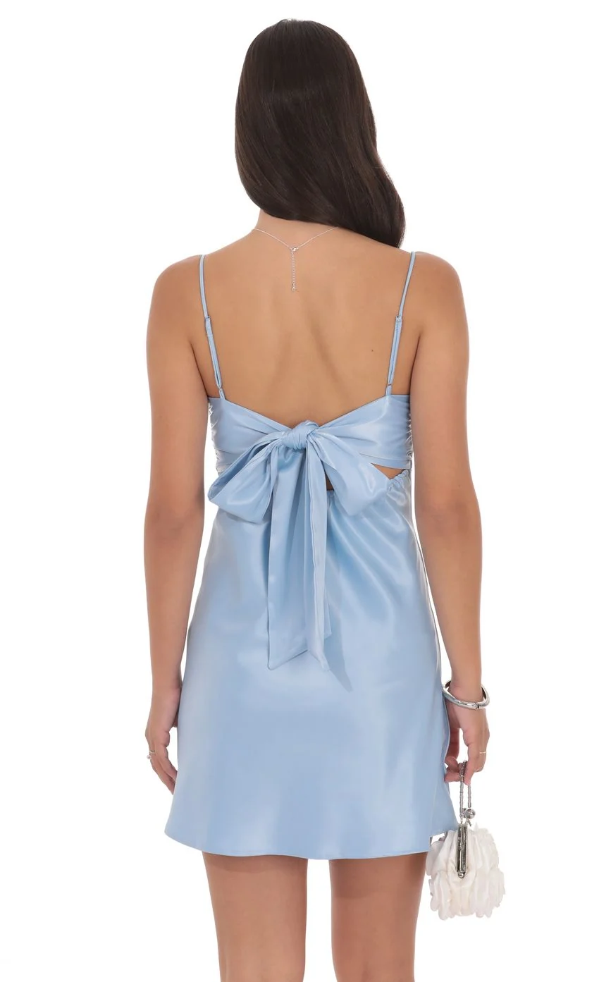 Satin Sweetheart Neck Dress in Light Blue - FASHION NOB