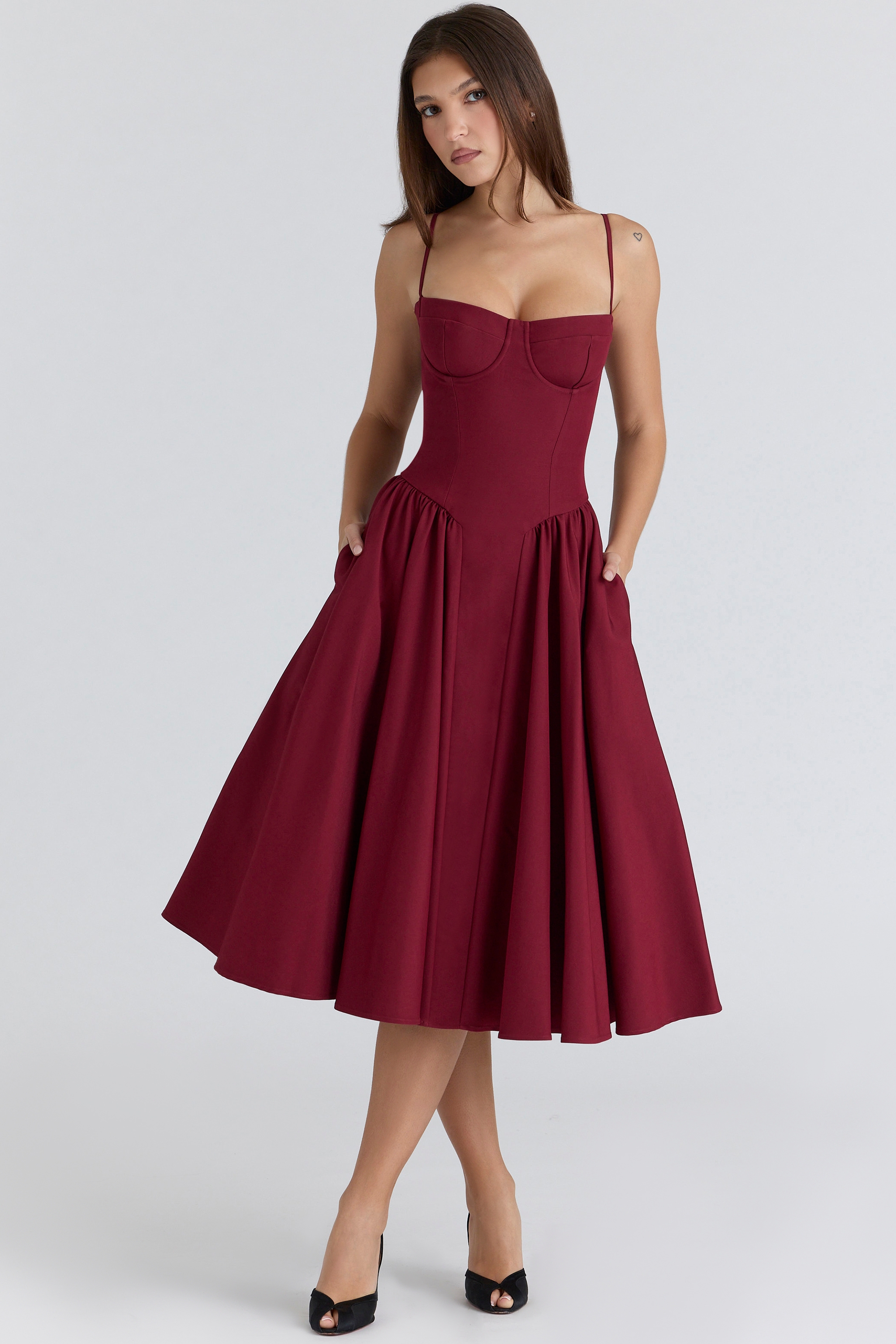 wine corset midi dress