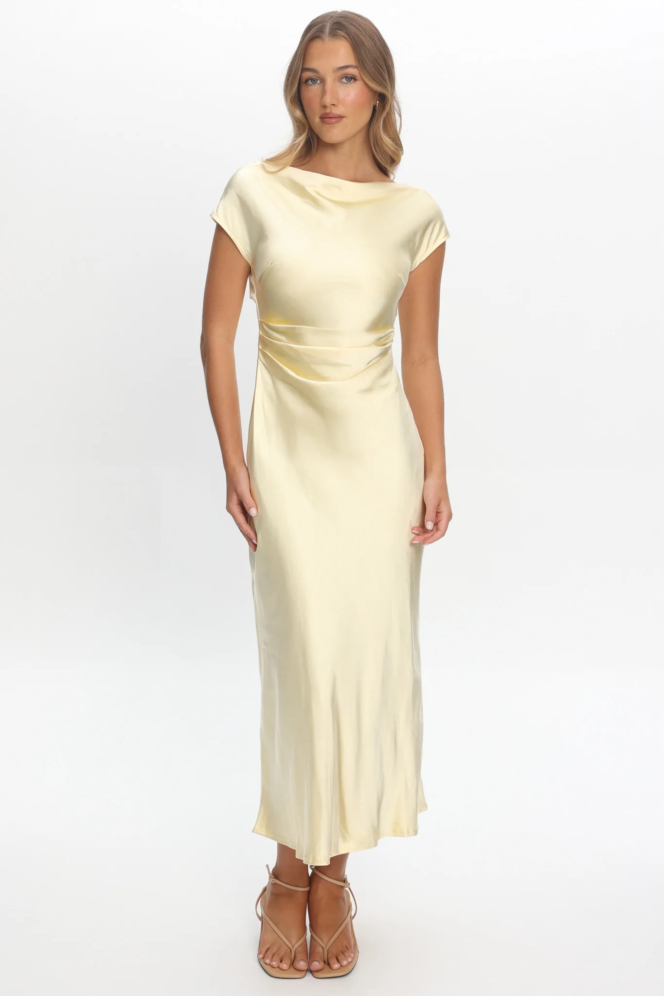 Loveland Cap Sleeve Cowl Back Midi Dress Butter