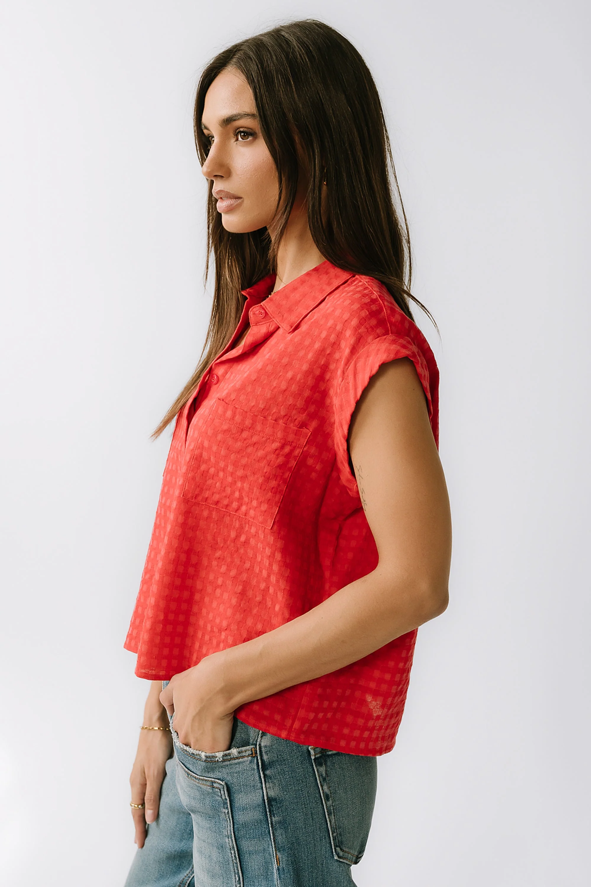 Isla Sheer Blouse in Red