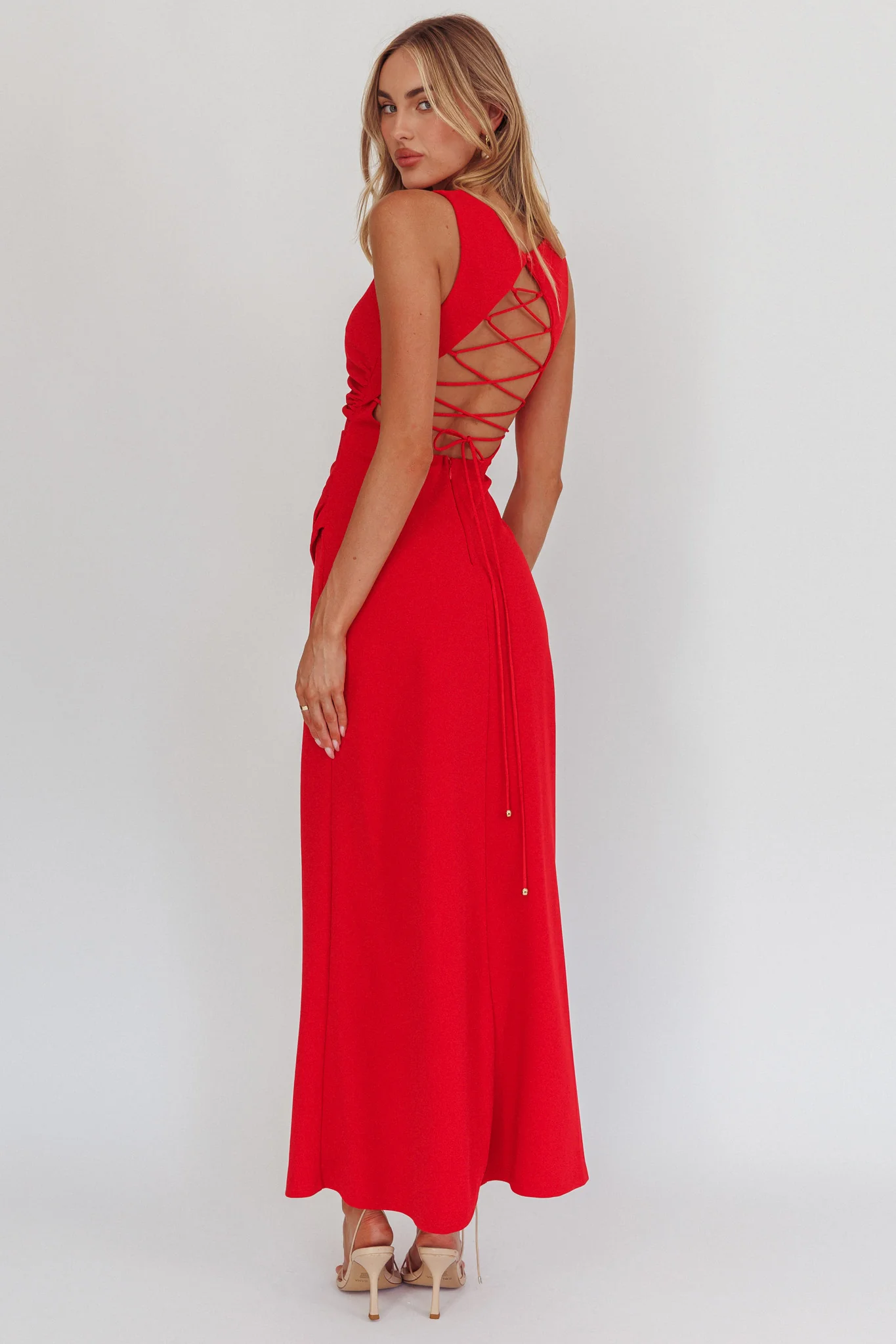 Firelights Lace-Up Back Maxi Dress Red - luluinthesky