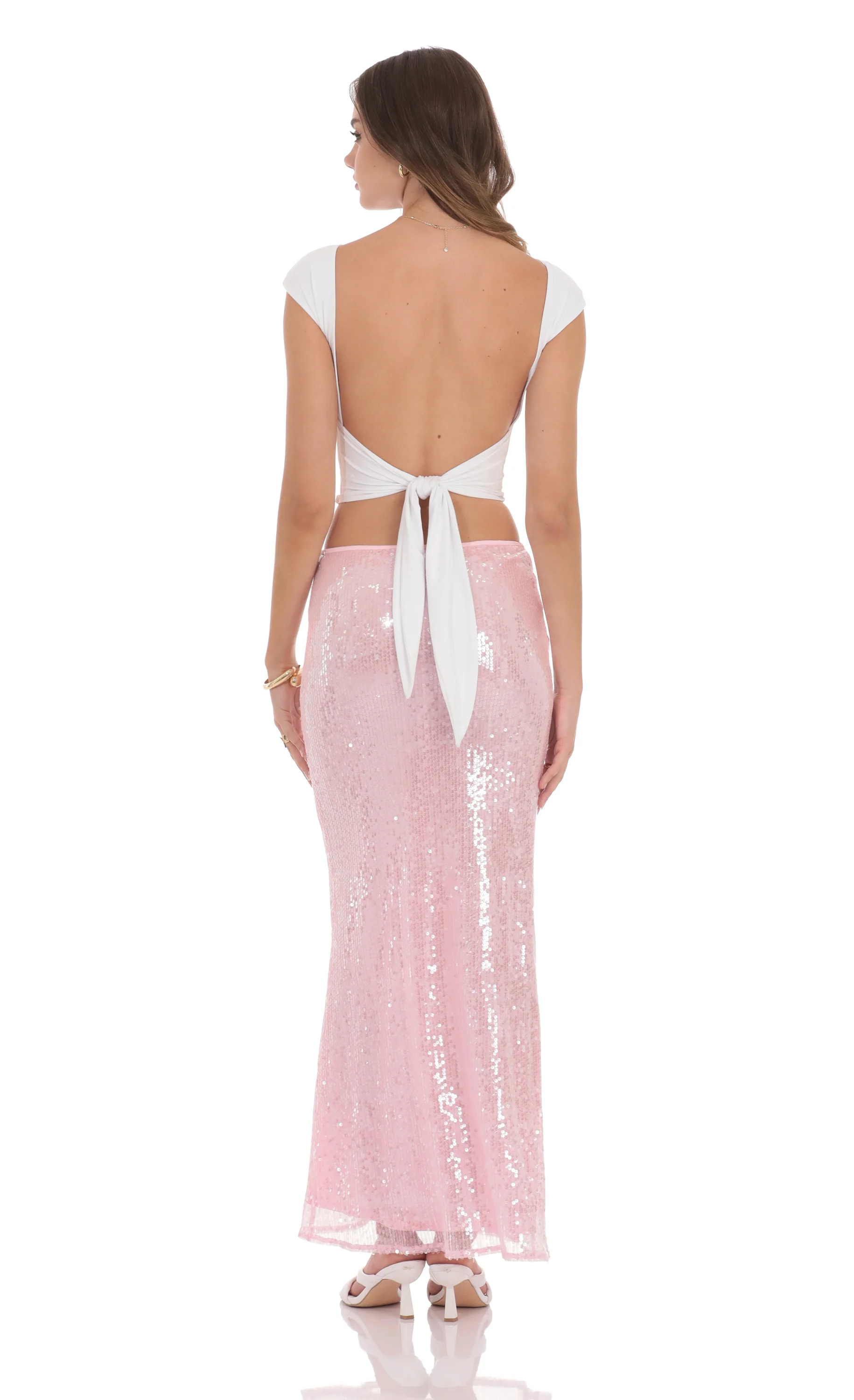 Sequin Maxi Skirt in Pink
