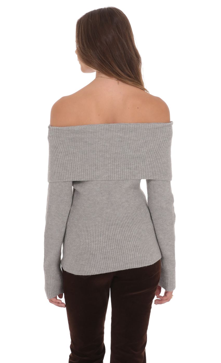 Off Shoulder Knitted Jumper in Grey