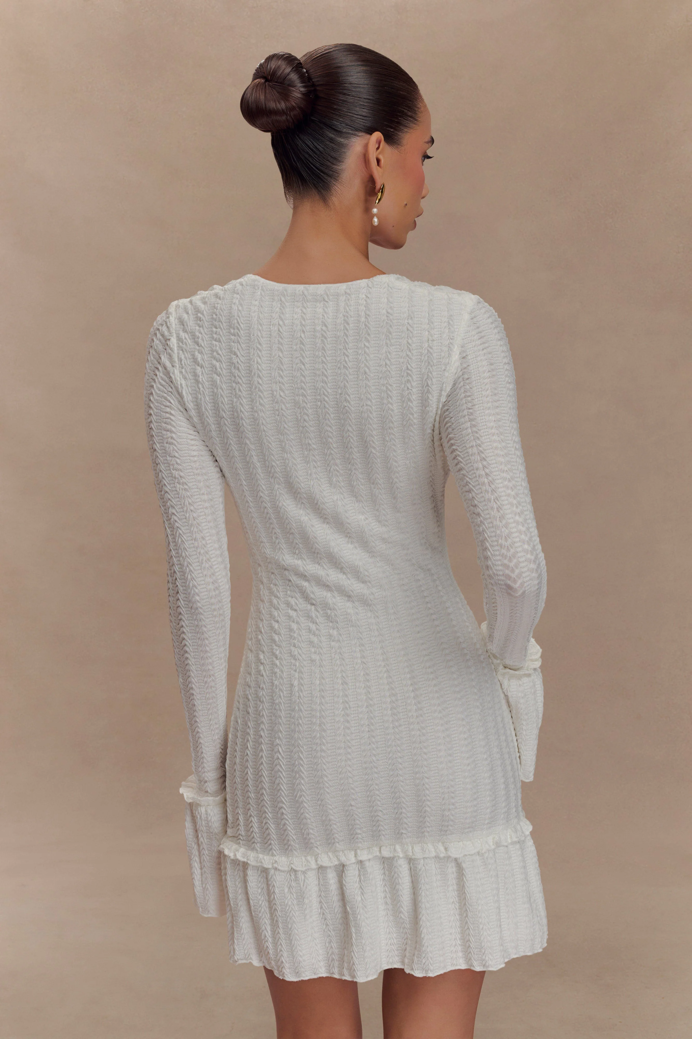 Daphne Pointelle Long Sleeve Mini Dress - Ivory