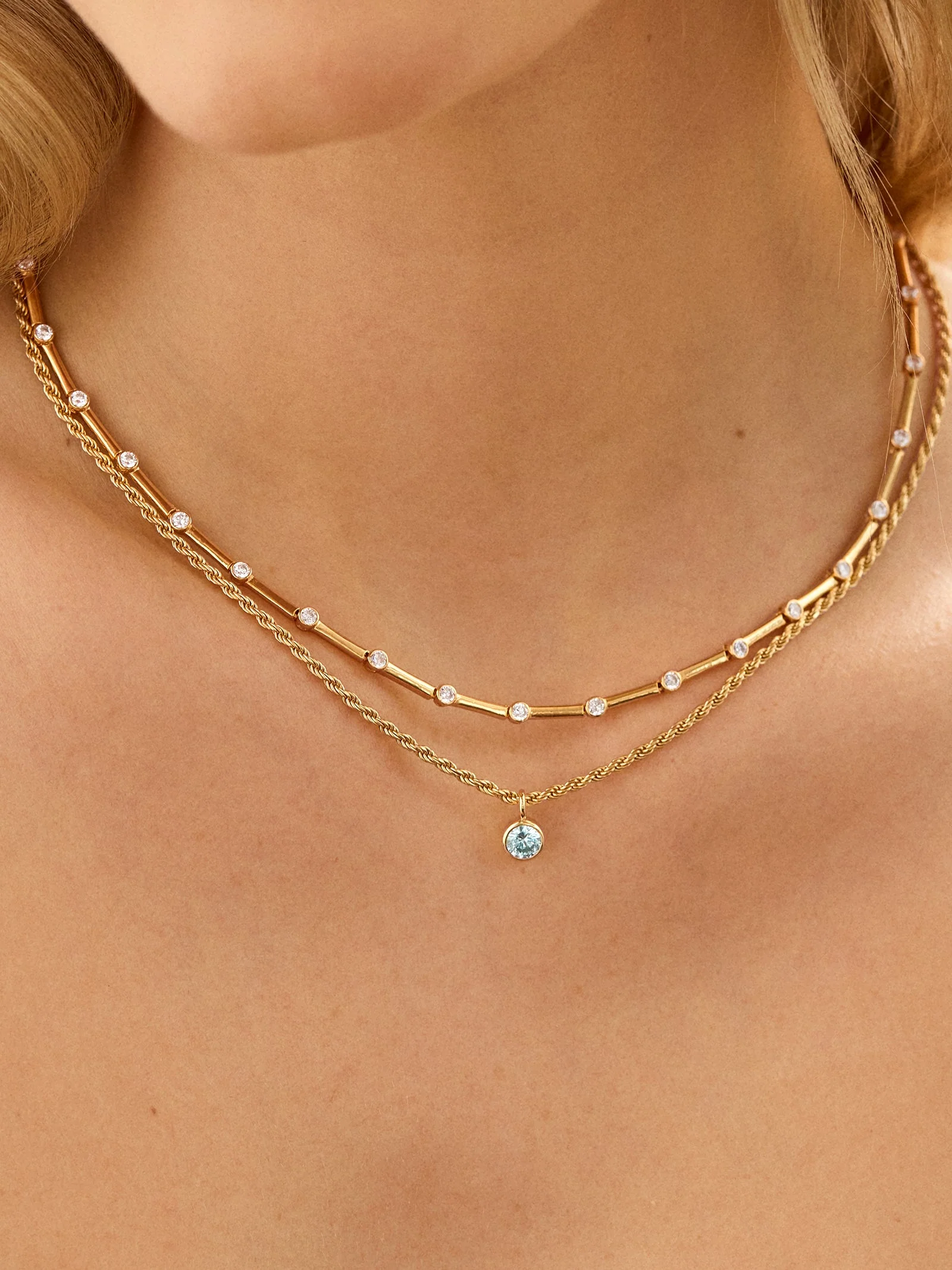 Florence 18K Gold Plated Sterling Silver Birthstone Necklace - Aquamarine