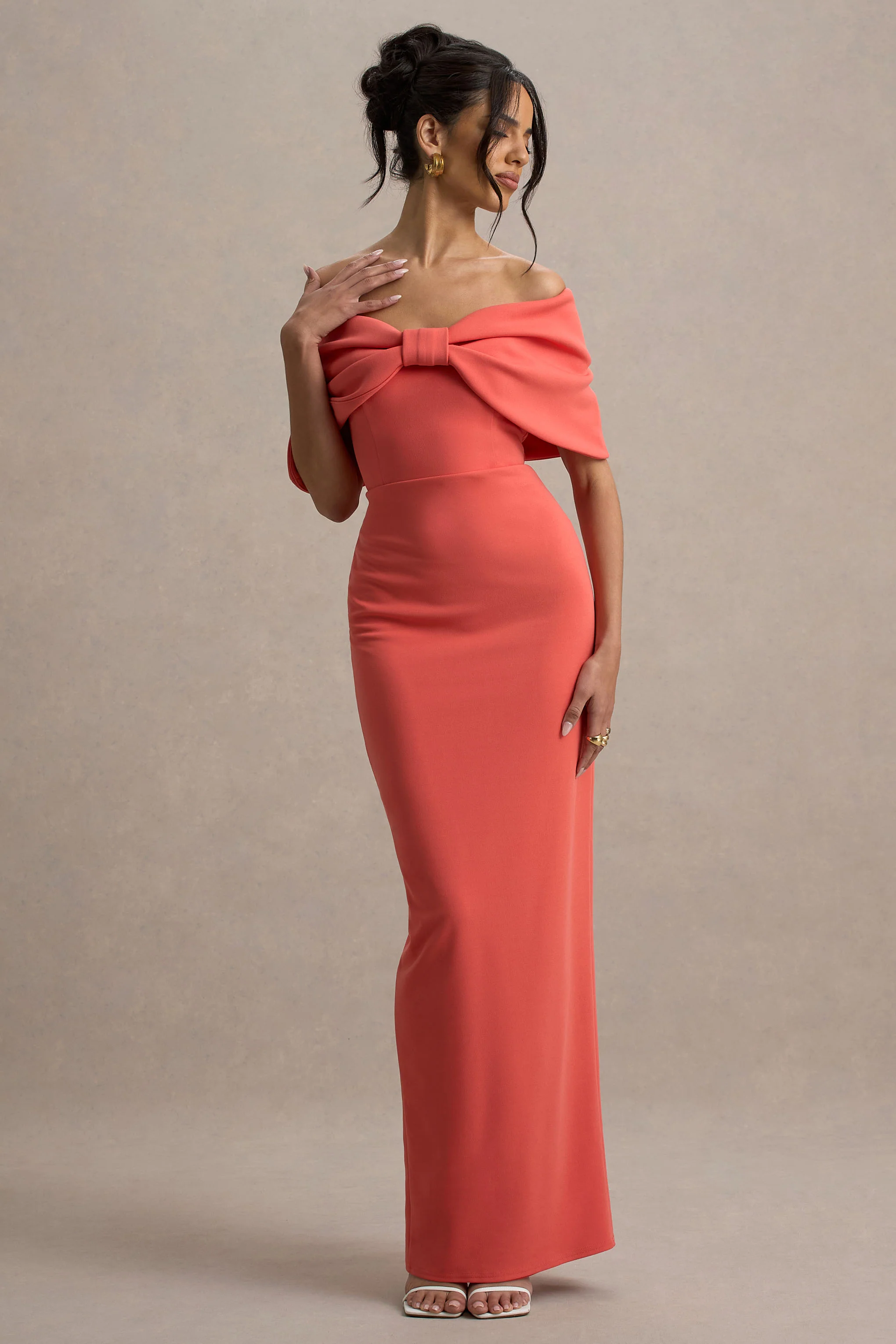 Cornelia | Orange Strapless Maxi Dress With Oversized Bow