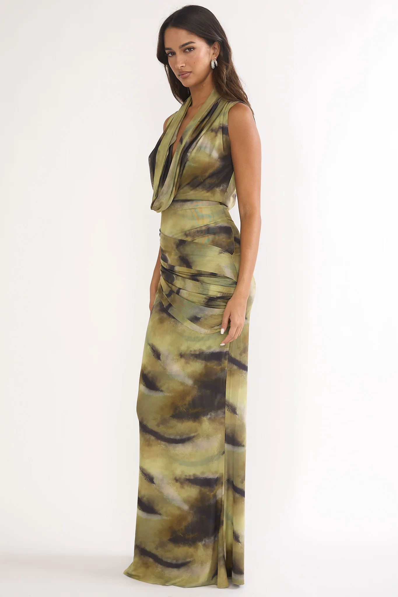 Veya Sleeveless Cowl Maxi Dress Moss - luluinthesky