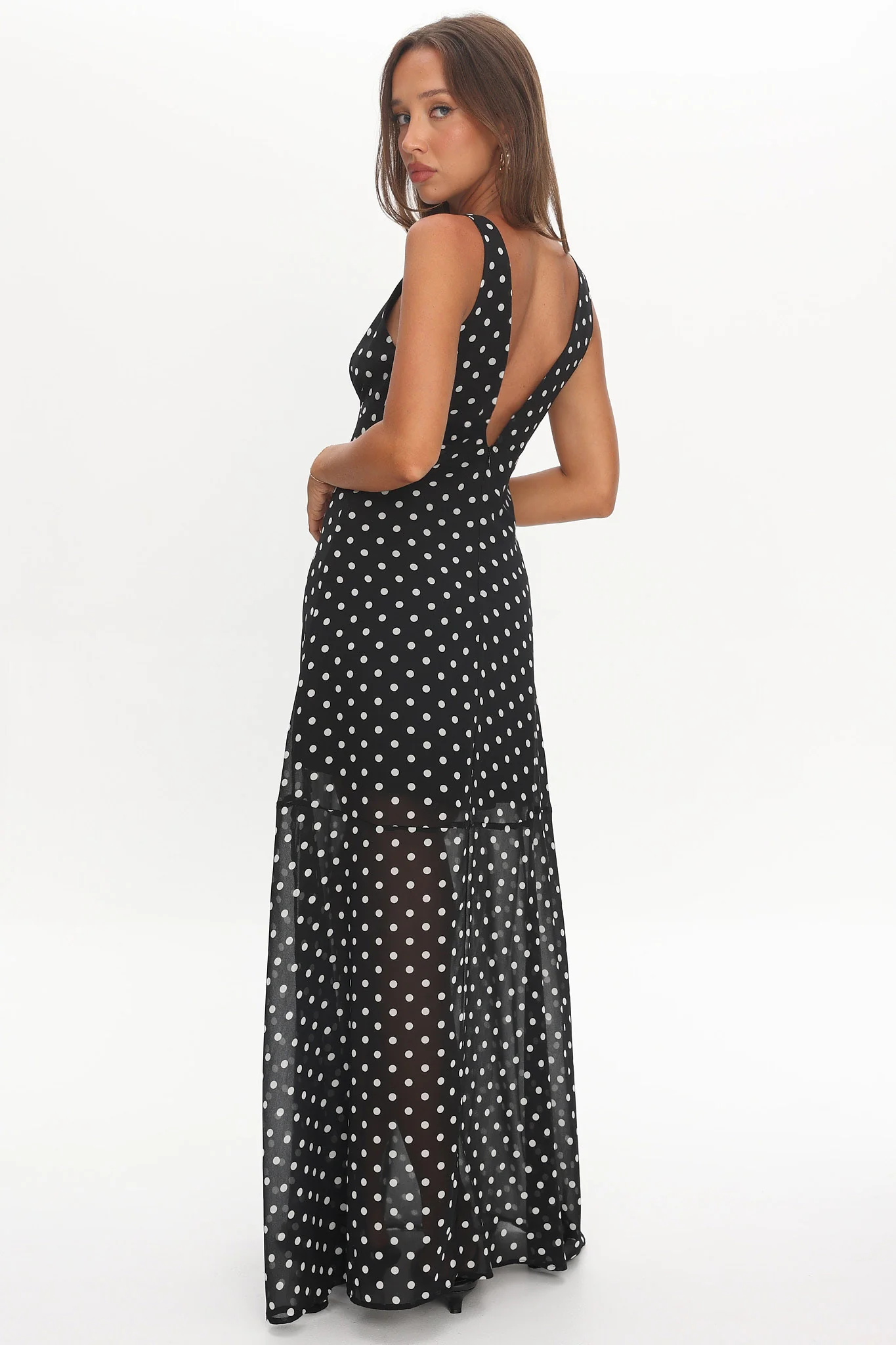 Rosewood V-Neckline Maxi Dress Polka Dot Black