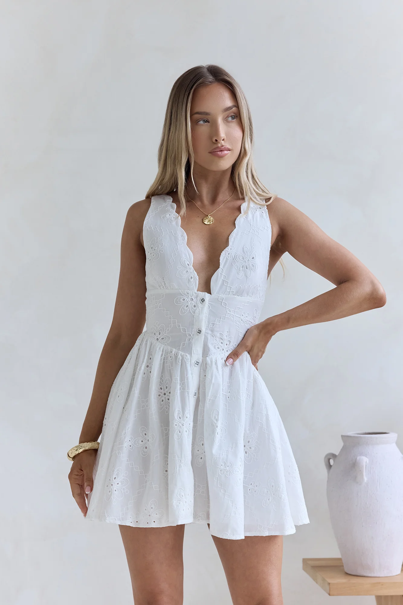 Country Rose Embroidered Mini Dress White - luluinthesky