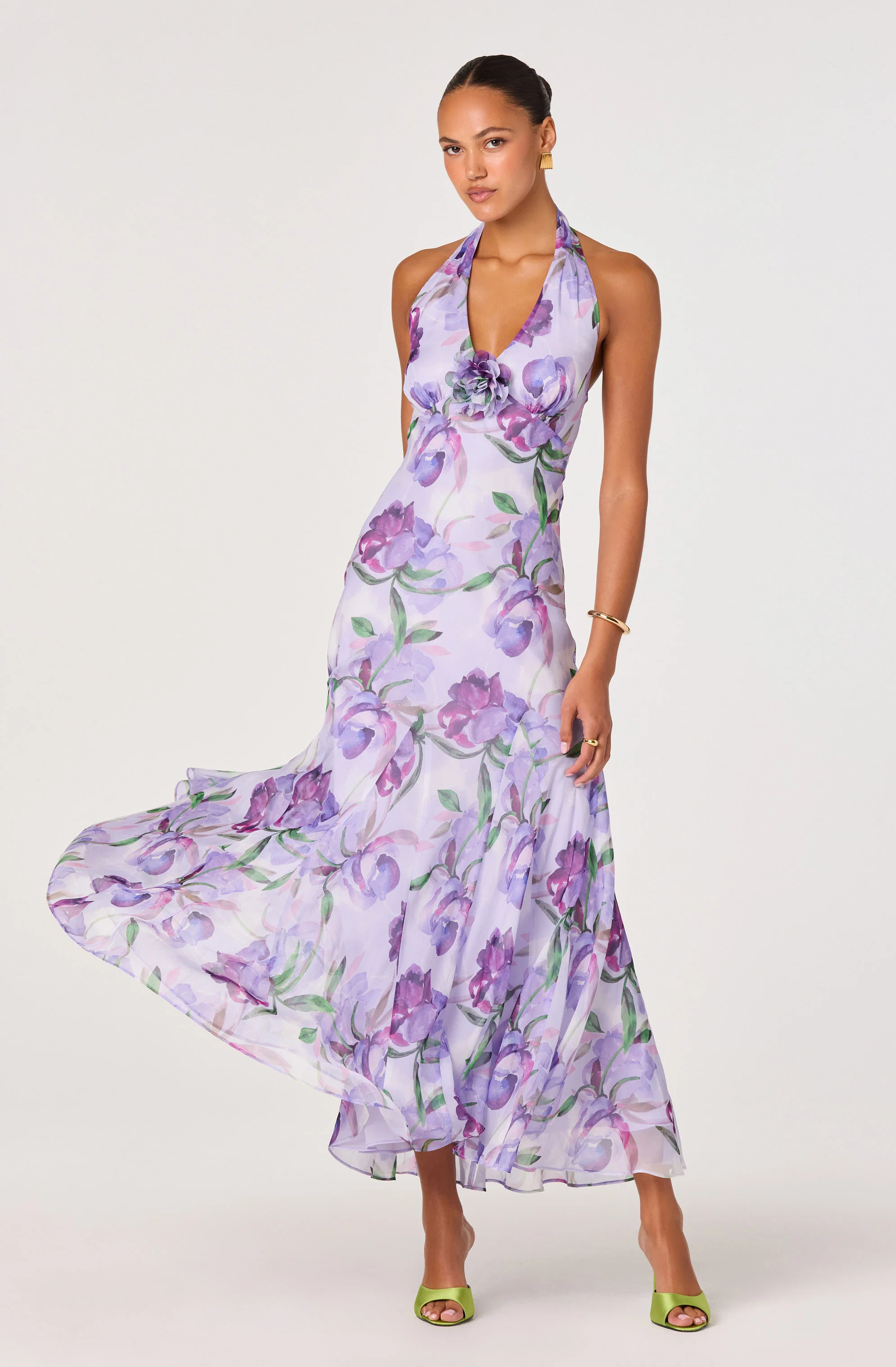 Yasmeen Floral Halter Godet Maxi Dress