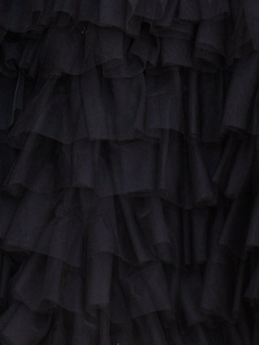 Black Strapless A Line Tiered Tulle Homecoming Dress With Bow