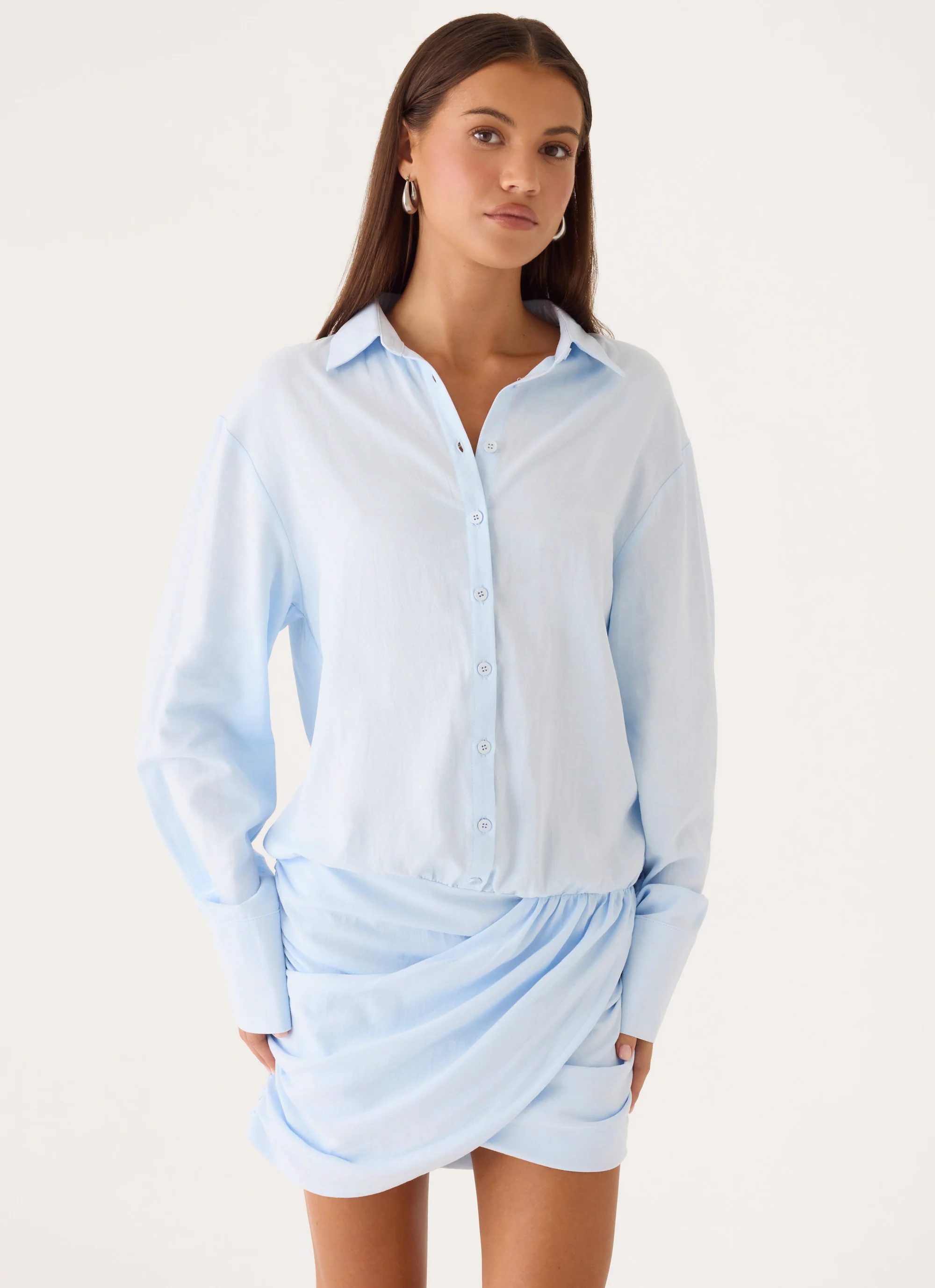 Galilea Shirt Mini Dress - Blue - luluinthesky