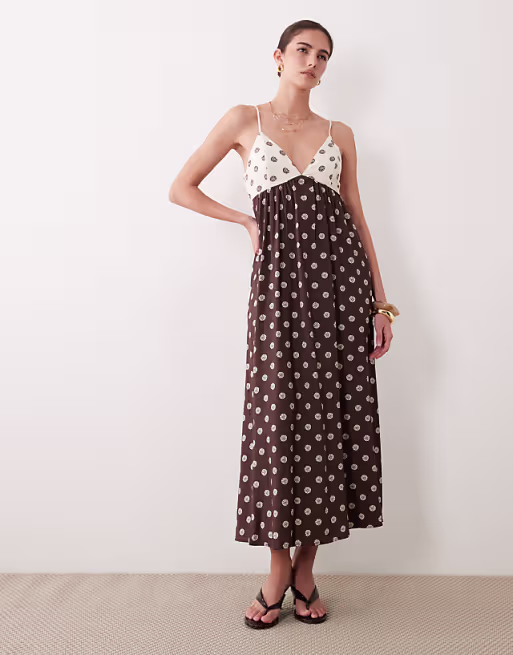 Abercrombie & Fitch v neck flowy maxi dress with built in bra in brown floral print