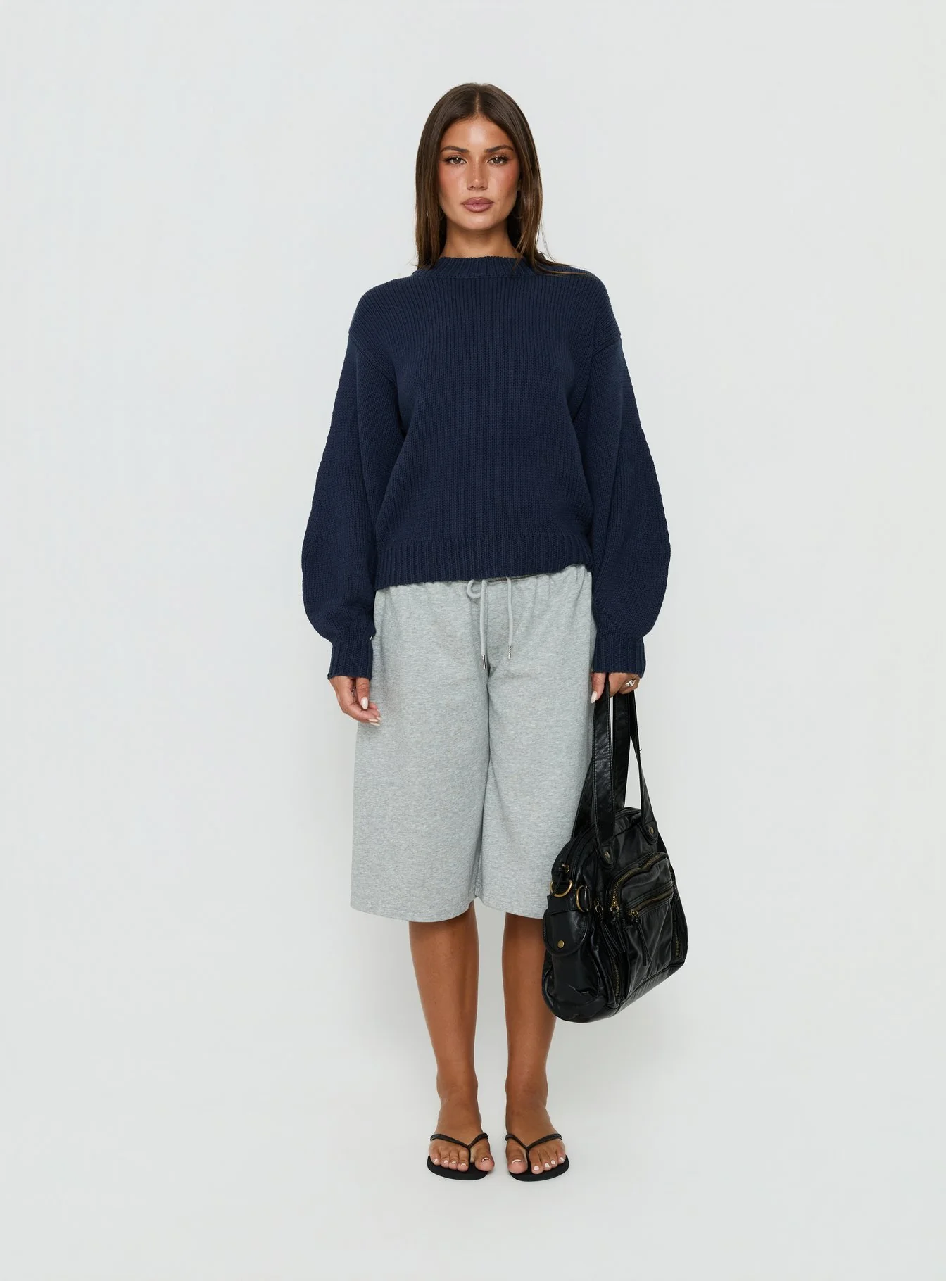 Harmony Balloon Sleeve Knit Sweater Navy