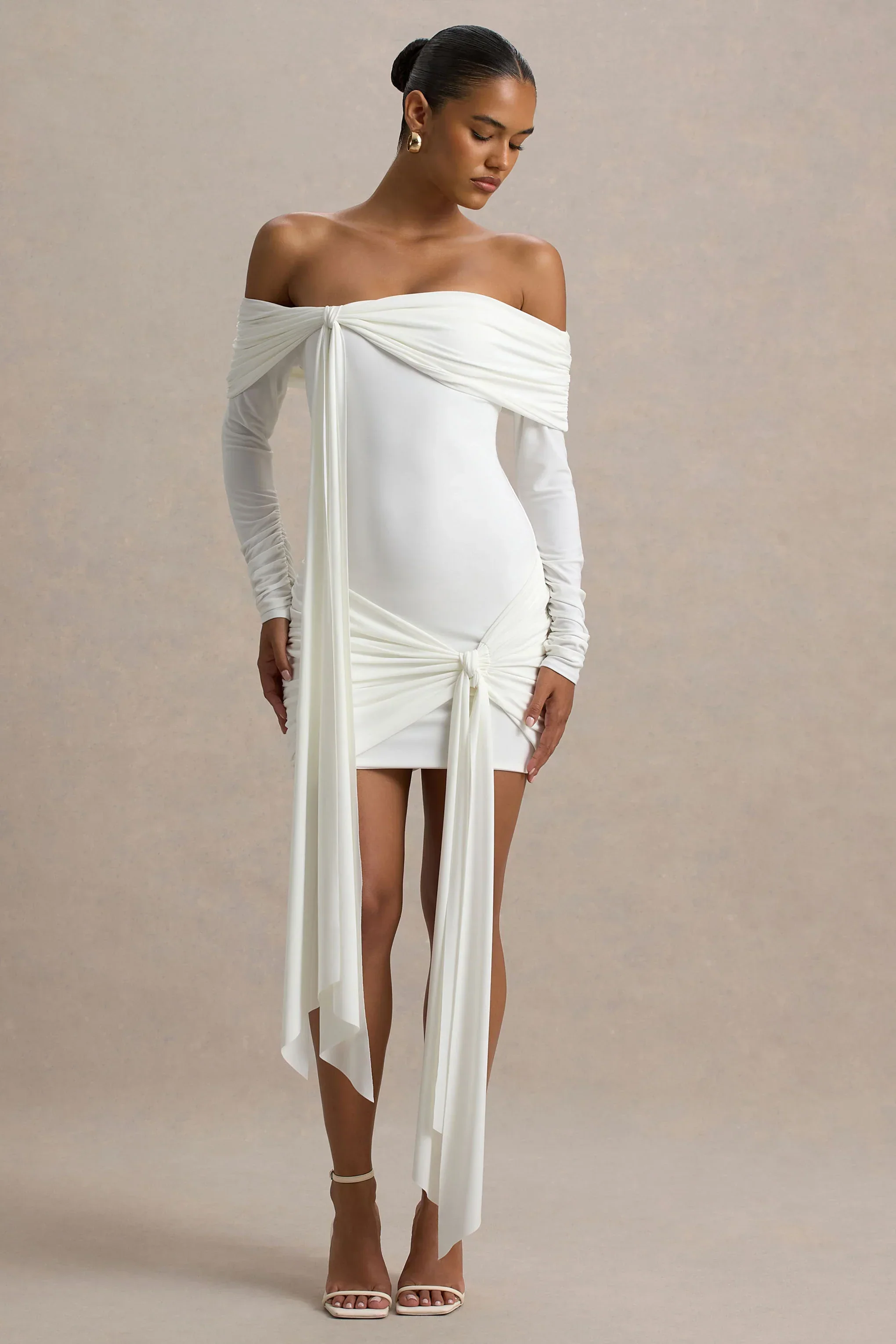 Essie | White Bardot Wrap Mini Dress With Sash Detail