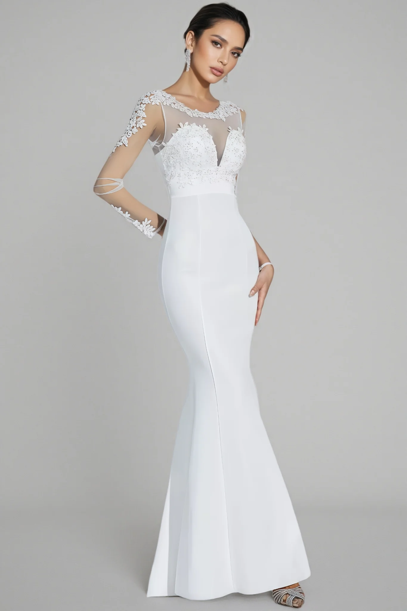 Marend White Lace Bodycon Maxi Dress