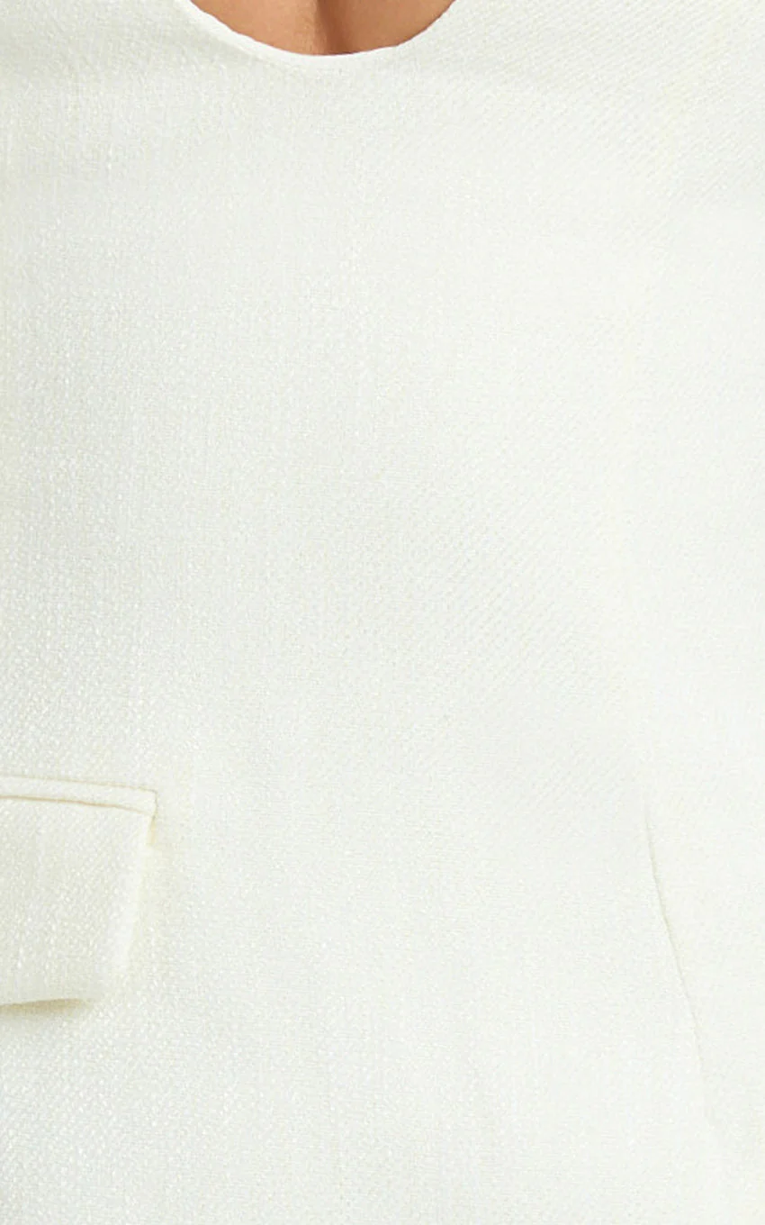 Halsey Mini Dress - Sleeveless Deep U Neck Faux Wrap Tulip Dress in Cream - luluinthesky