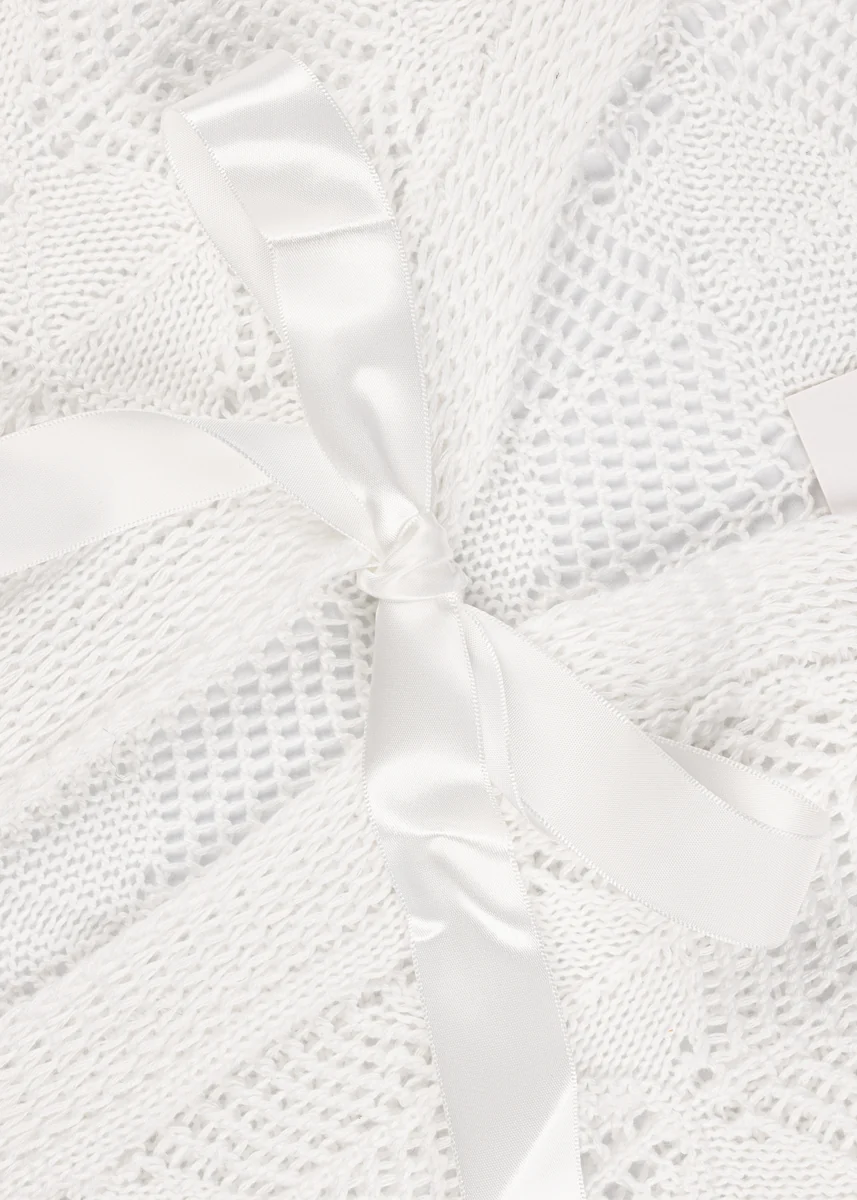 Open-Front Pointelle Bow Cardigan