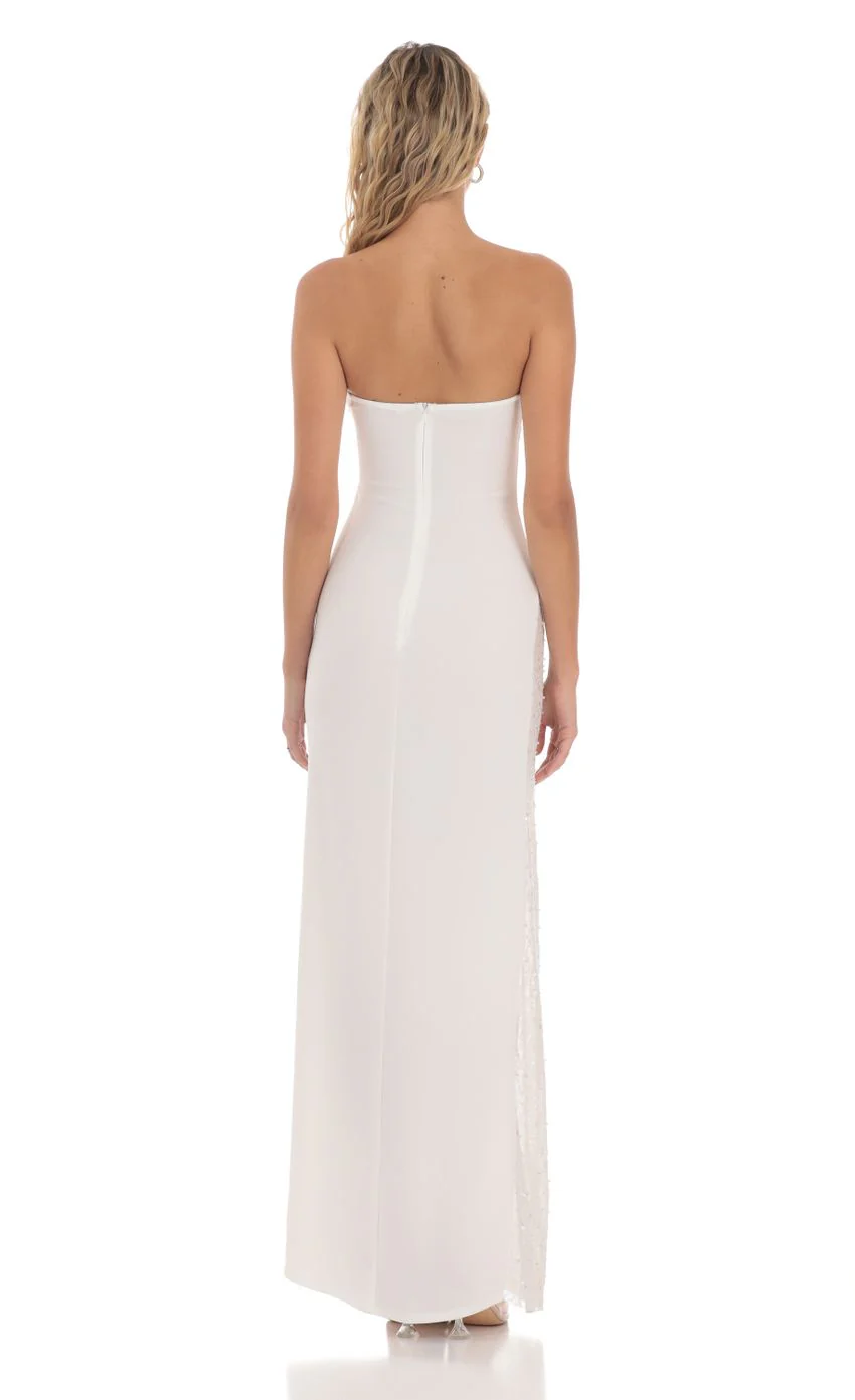 Strapless Mesh Sequin Slit in White - luluinthesky
