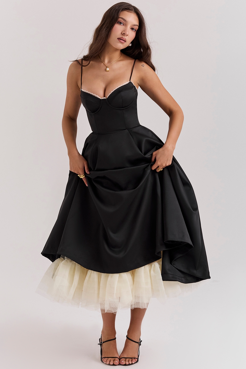 black tulle midi dress