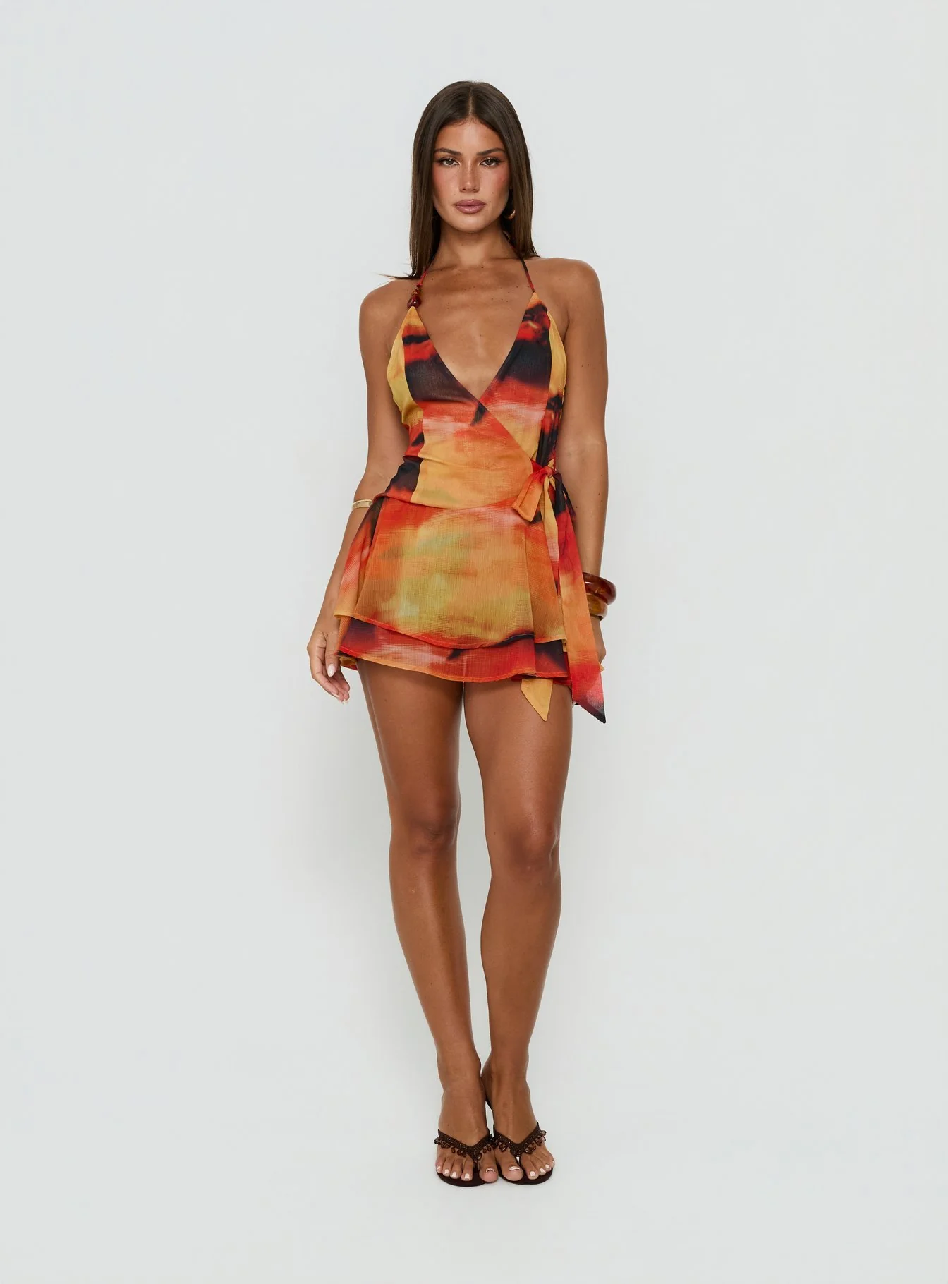 Two Tides Halter Wrap Mini Dress Sunset