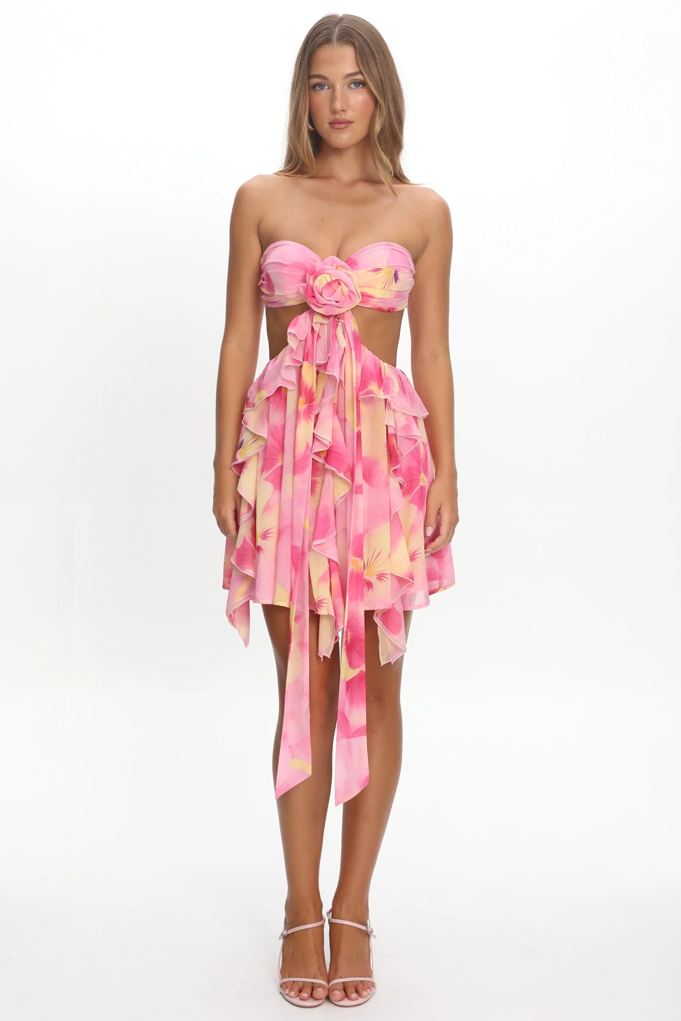 Santiago Cut-Out Ruffle Mini Dress Print Pink