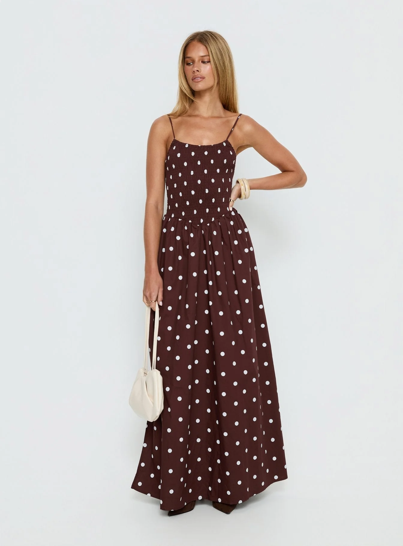 Ryna Scoop Maxi Dress Brown Polka Dot