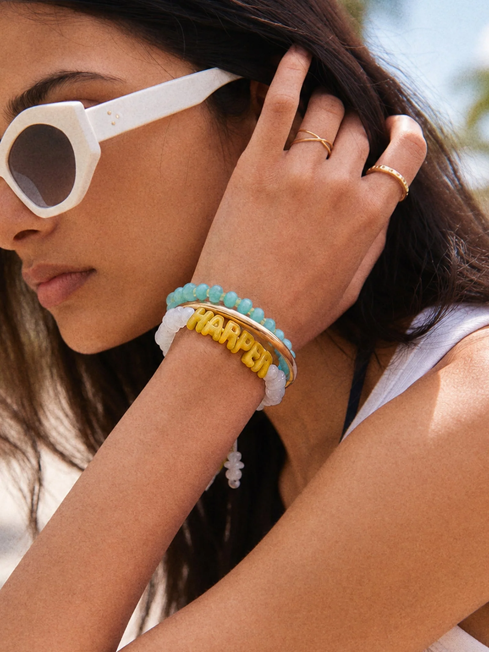 Wear Everywhere Waterproof Custom Bracelet - White Quartz/Yellow