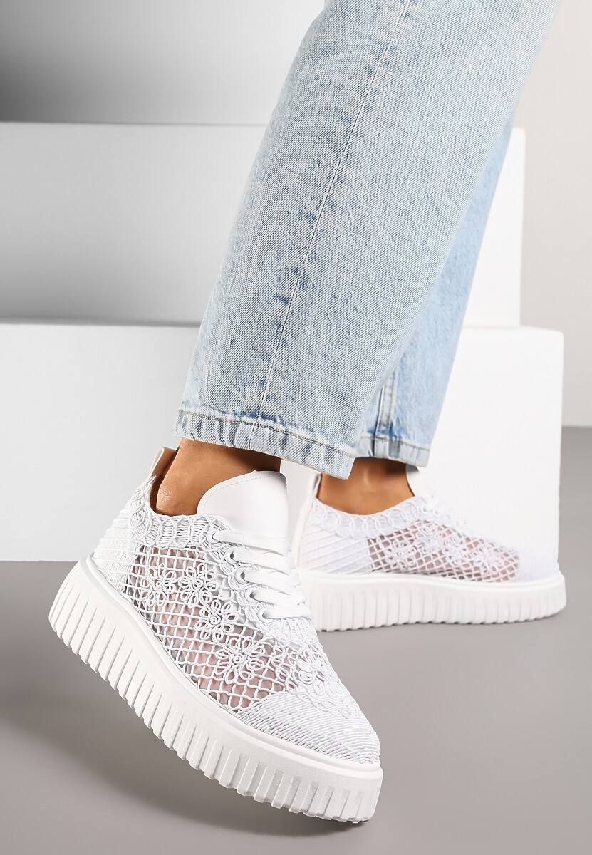 Białe Sneakersy Vices na Platformie z Ażurową Cholewką Lumerise