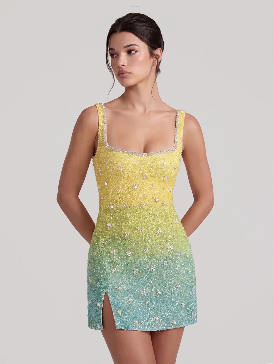 Dazzling Ombré Sequined & Beaded Mini Dress
